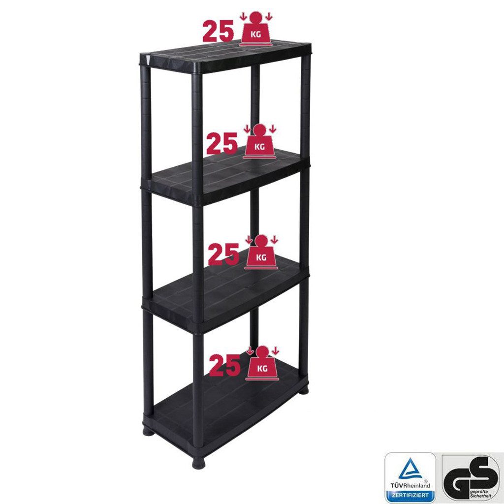 Kreher Standregal 'Primo' mit 4 Böden aus Kunststoff in Schwarz, 1-tlg. günstig online kaufen