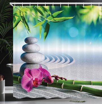 Abakuhaus Duschvorhang Moderner Digitaldruck mit 12 Haken auf Stoff Wasser Resistent Breite 175 cm, Höhe 180 cm, Zen Spa Sand Orchid Blume
