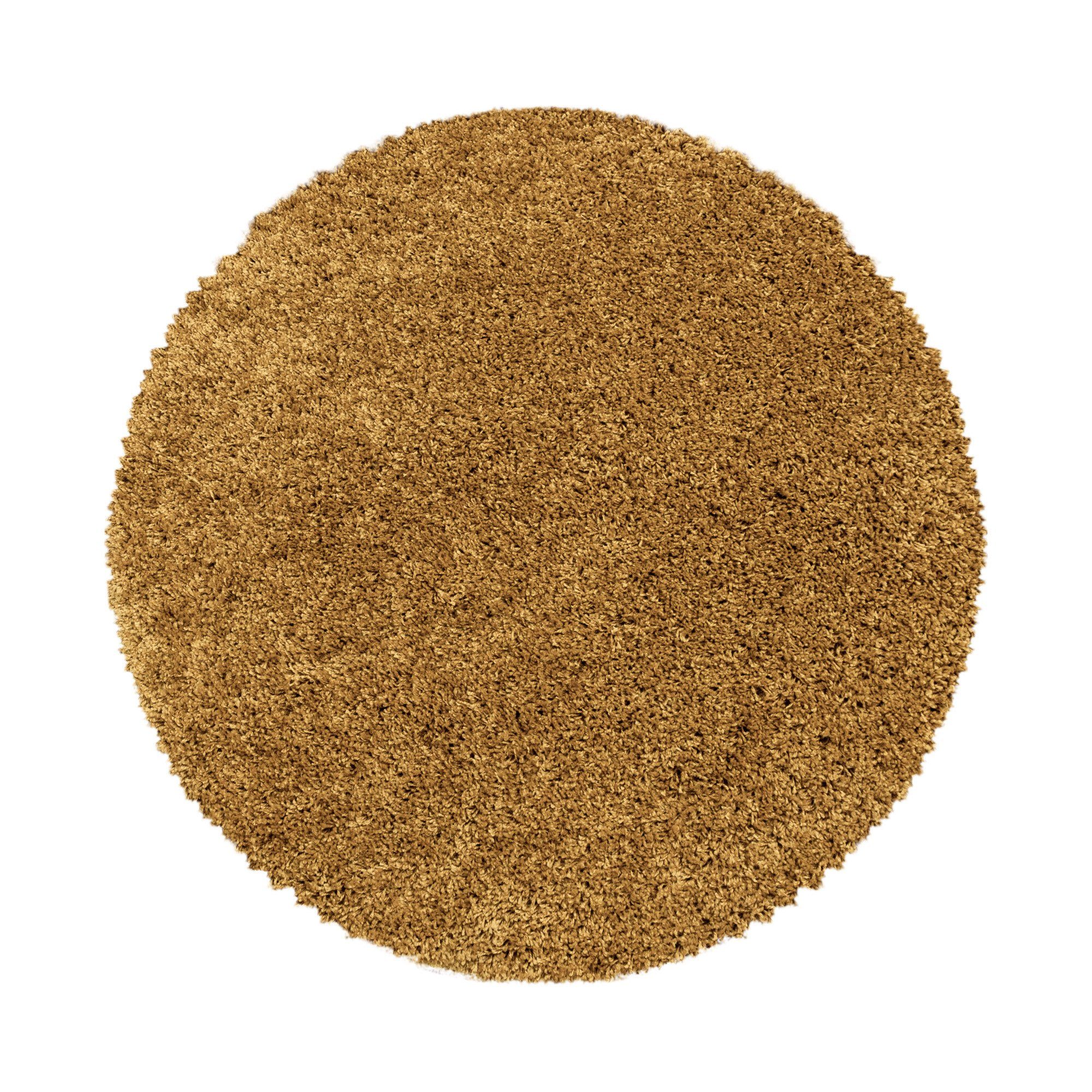 Hochflor-Teppich Hochflorteppich Shaggy Uni Wohnzimmer Langflorteppich, Miovani, Rund, Höhe: 30 mm Gold