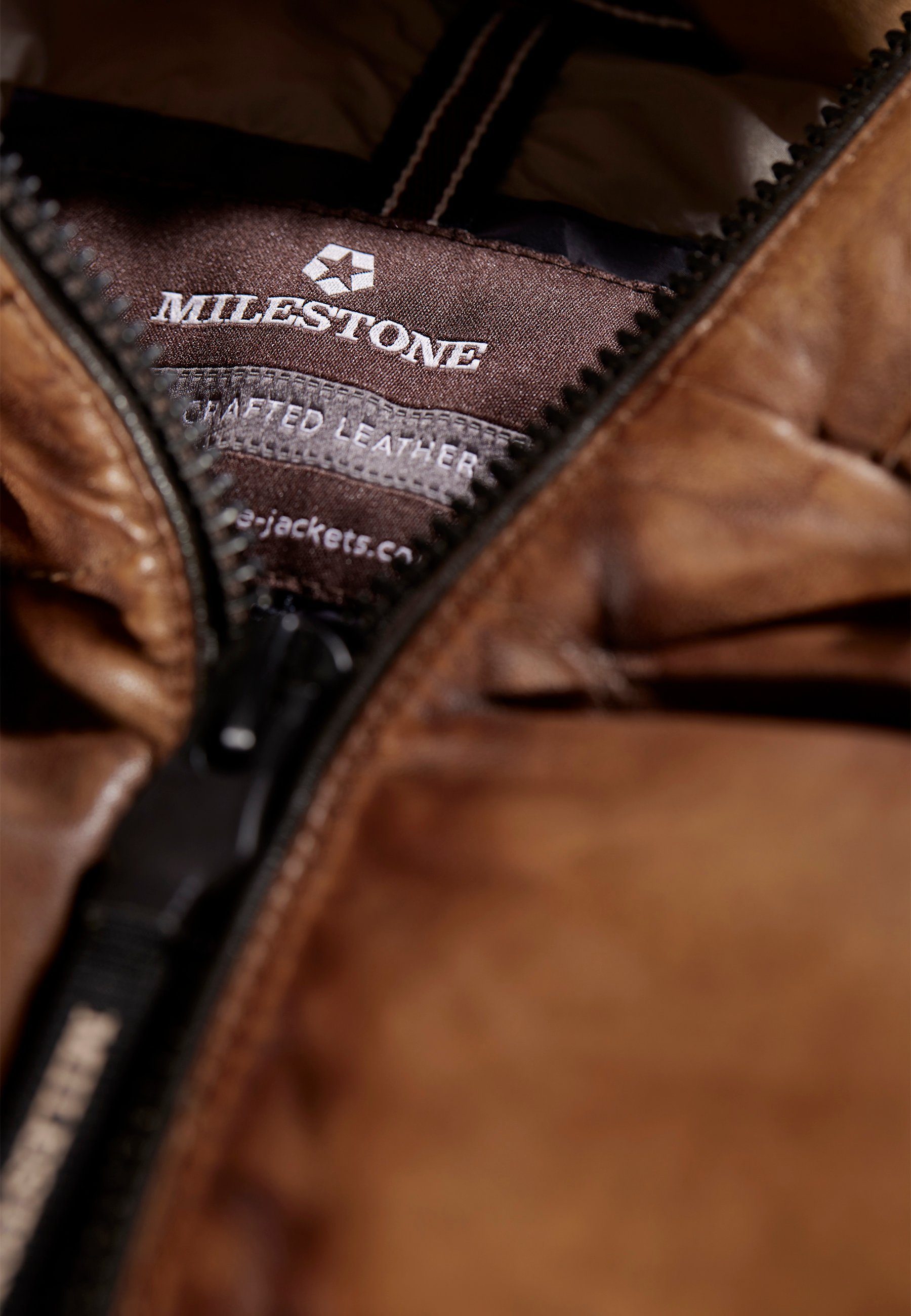Kapuze softem MSSafi Milestone Leder aus mit Lederjacke Lammnappa Cognac