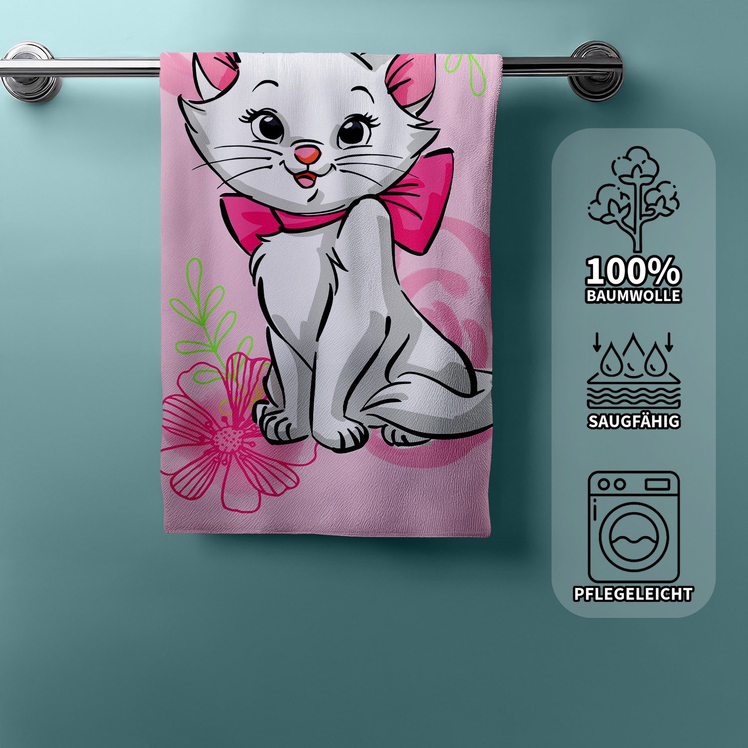 Jerry Fabrics Handtücher Disney Aristocats Marie Duschtuch Badetuch Strandtuch 70 x 140cm, (1 Duschtuch, 1-St), Langlebig