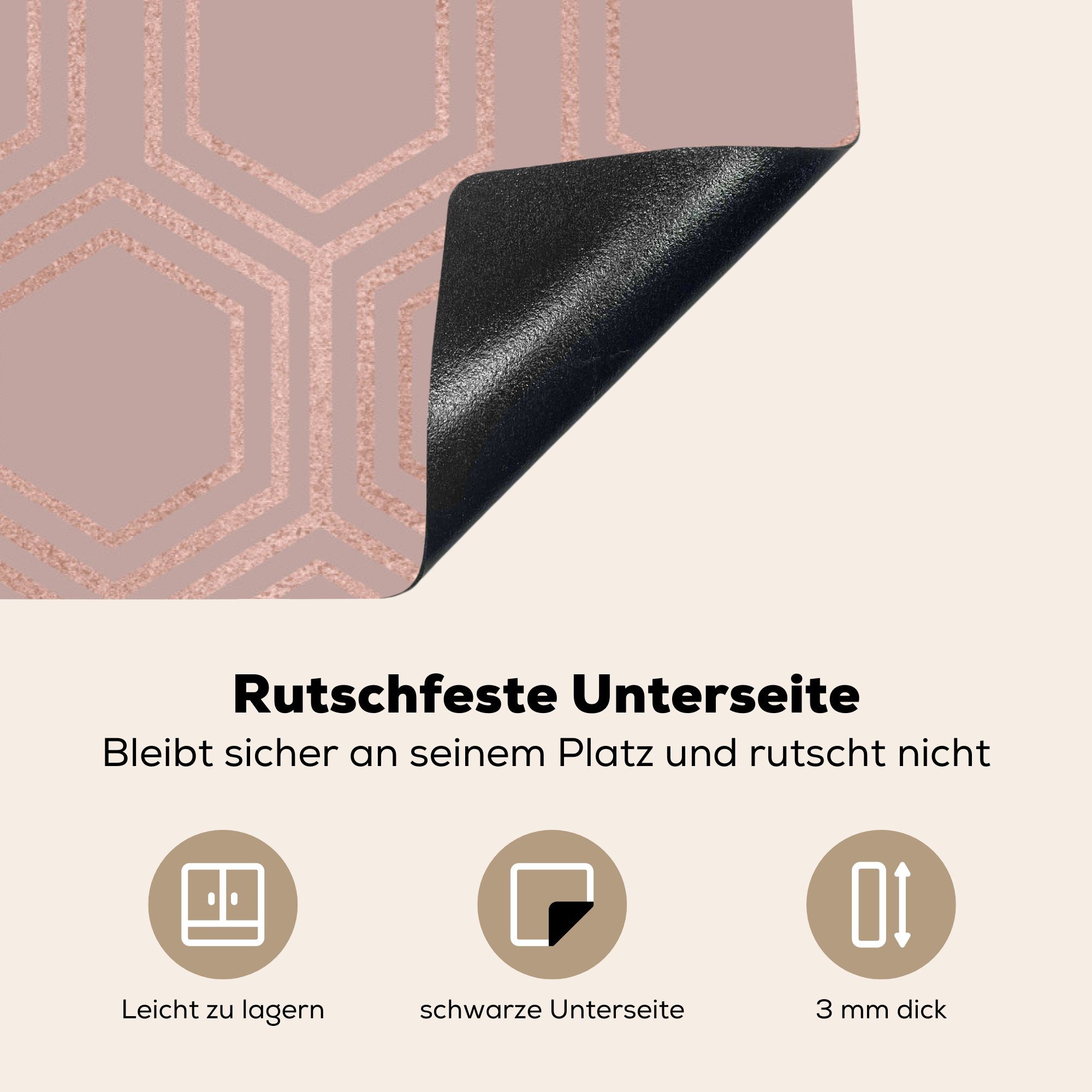 Vinyl, Rosa, 81x52 cm, Schutz Herdblende-/Abdeckplatte - Roségold MuchoWow Ceranfeldabdeckung tlg), (1 Muster küche, Induktionskochfeld - die für
