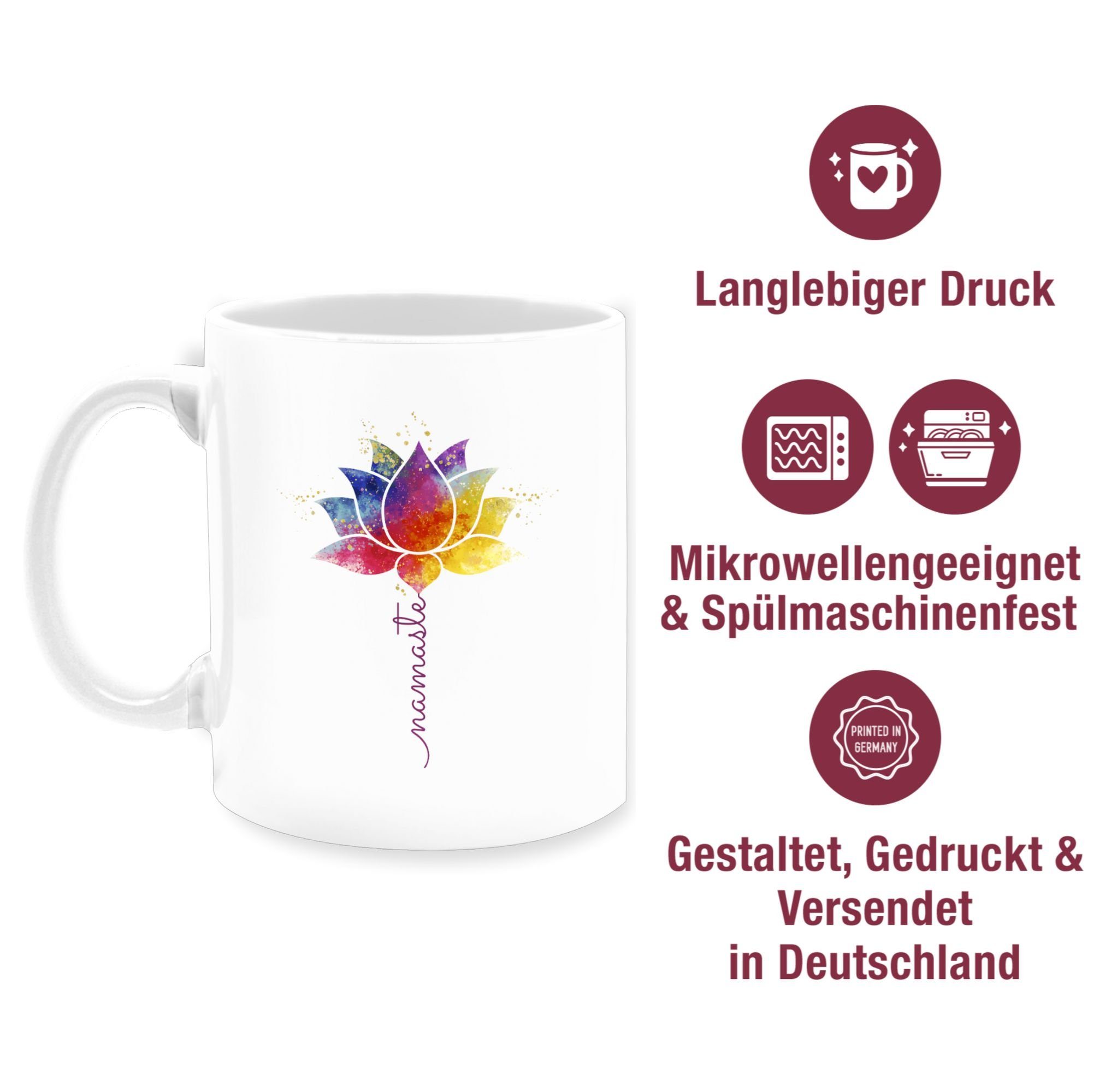 Shirtracer Meditation, Weiß Mandala Wellness Keramik, 3 Spirit Tasse Lotusblüte Yoga Yoga Namaste