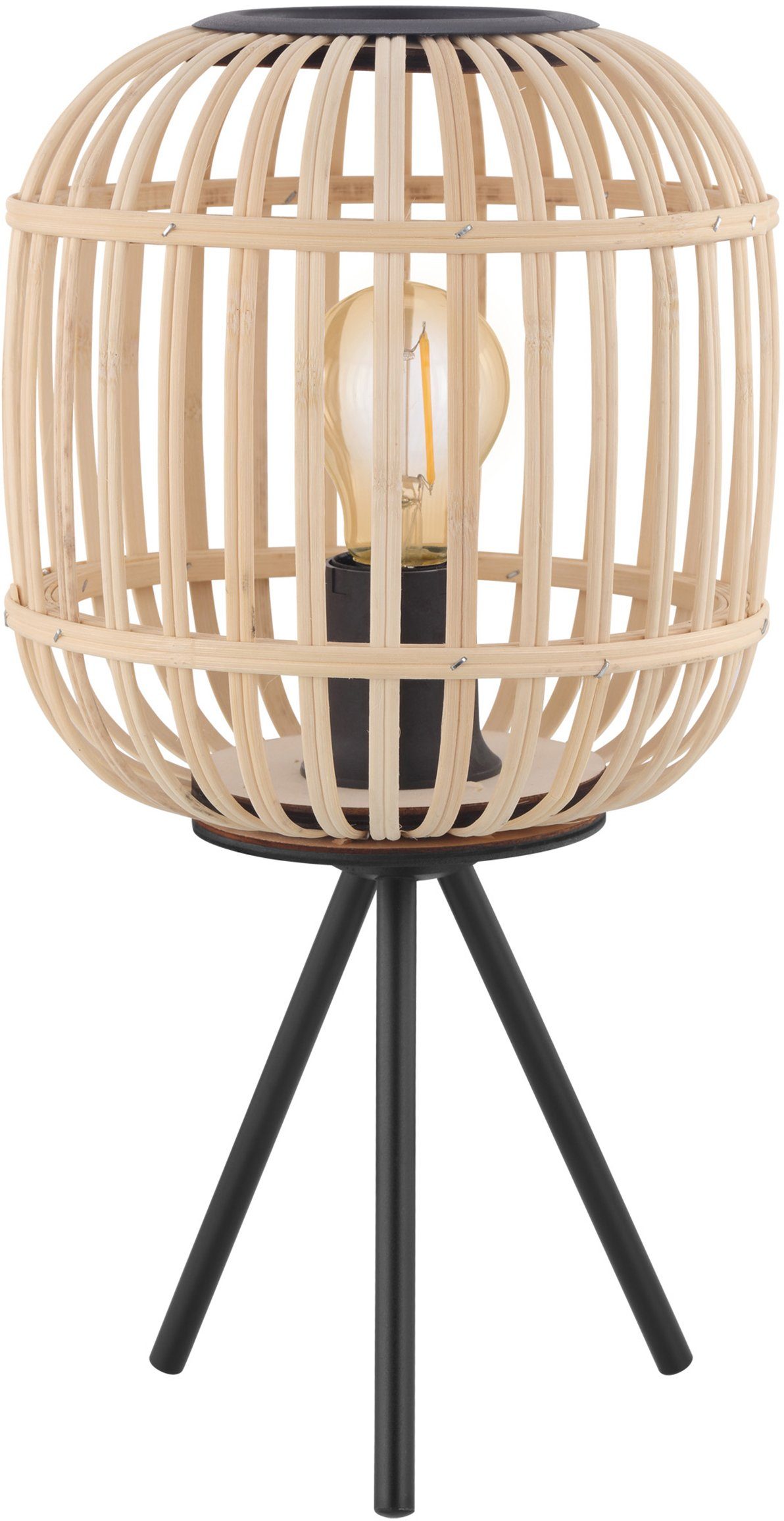 EGLO Tischleuchte BORDESLEY Tischlampe, E27, Stahl und Holz, Wohnzimmerlampe, Lampe, Ein-/Ausschalter, ohne Leuchtmittel, Tischleuchte, Flurlampe, H40,0 x Ø21,0 cm, schwarz, natur, 1X28W exkl.