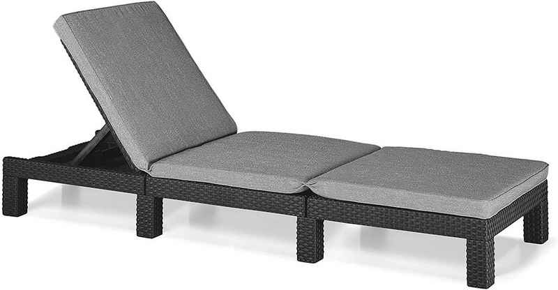 Keter Gartenliege Daytona SL (graphit / cool grey inkl. Kissen) verstellbares Kopfteil, Kunststoff, flache Rattanoptik [195 x 65 x 22 cm] 100% recyceltes Material