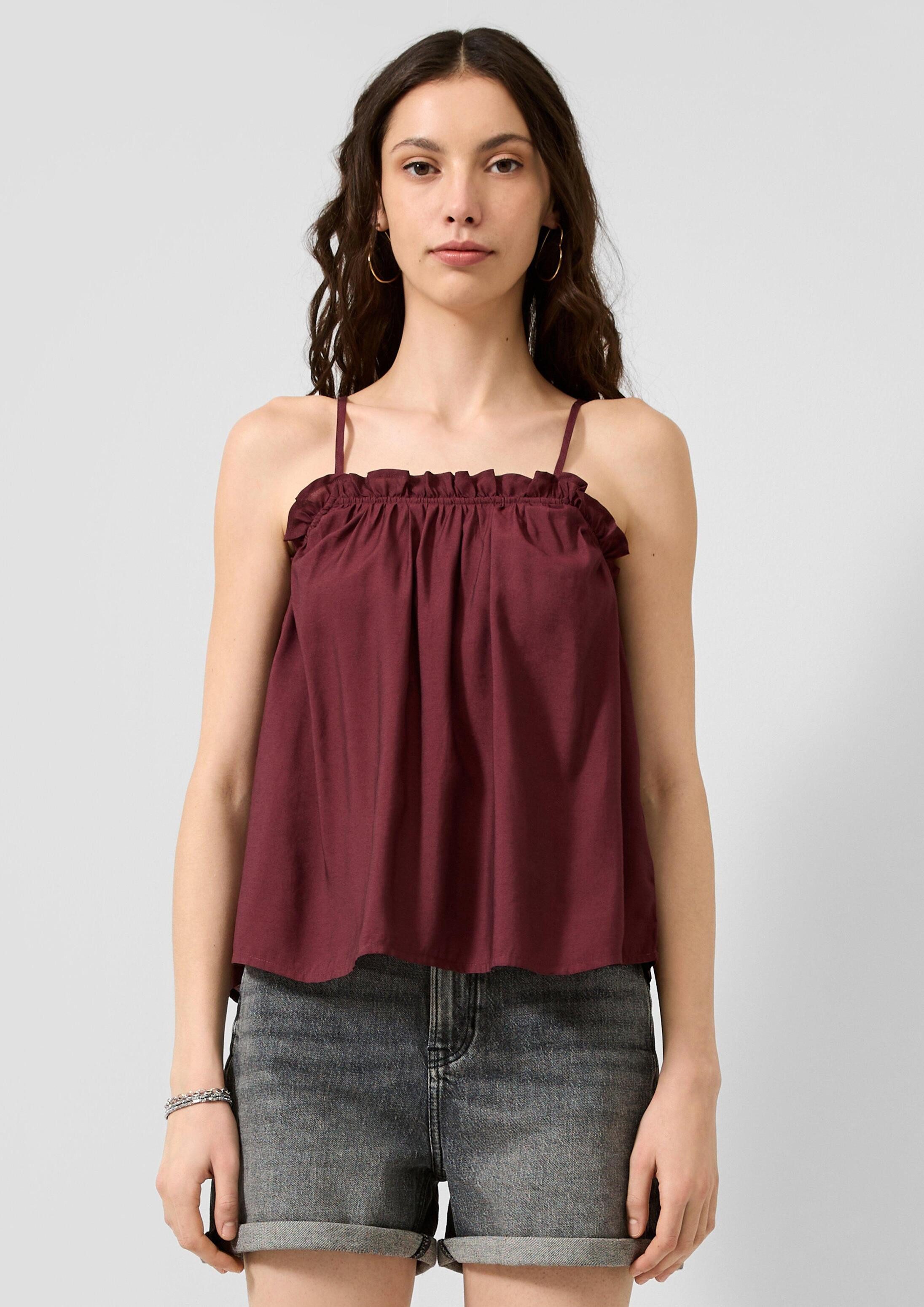 QS Blusentop Bluse Weites Top mit Rüschenkante aus Viskosemix