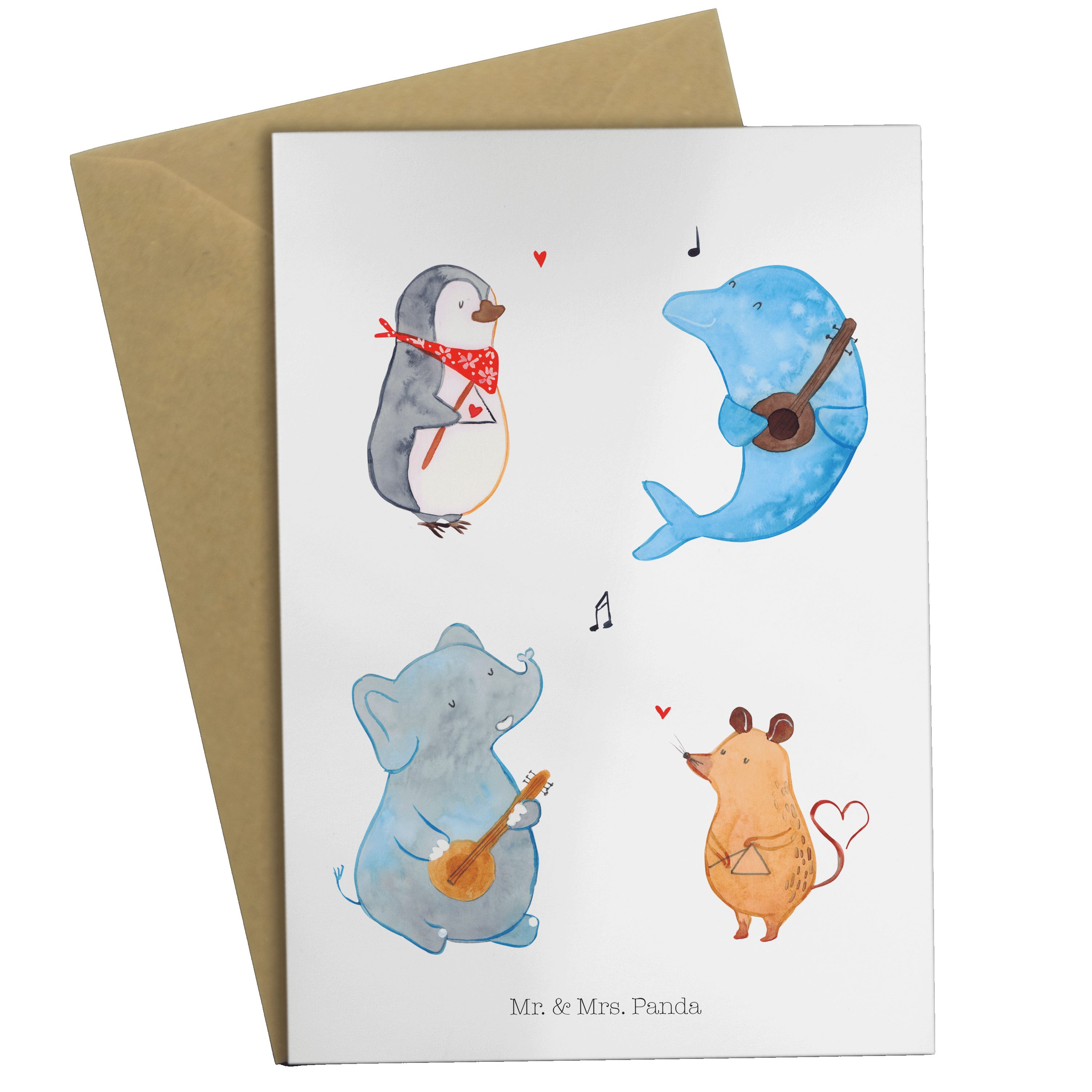 Mr. & Mrs. Panda Grußkarte Big Band - Weiß - Geschenk, lustige Sprüche, Gute Laune, Hund, Delfin