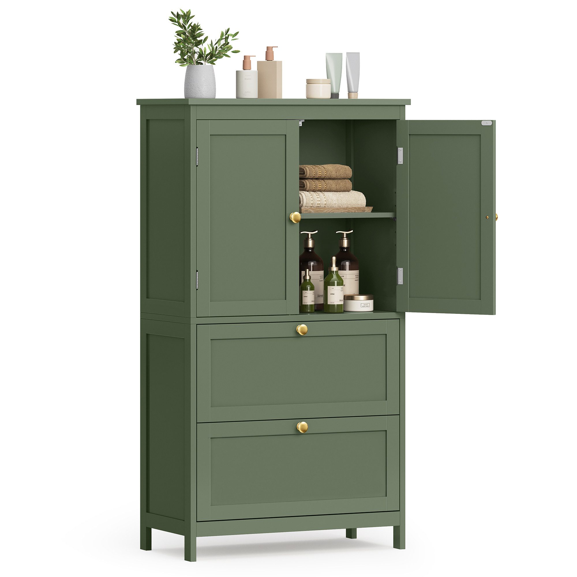 VASAGLE Badkommode Badezimmerschrank Badschrank verstellbare Ablage, mit 2 Türen und 2 Schubladen, 60 x 30 x 110 cm, Küchenschrank
