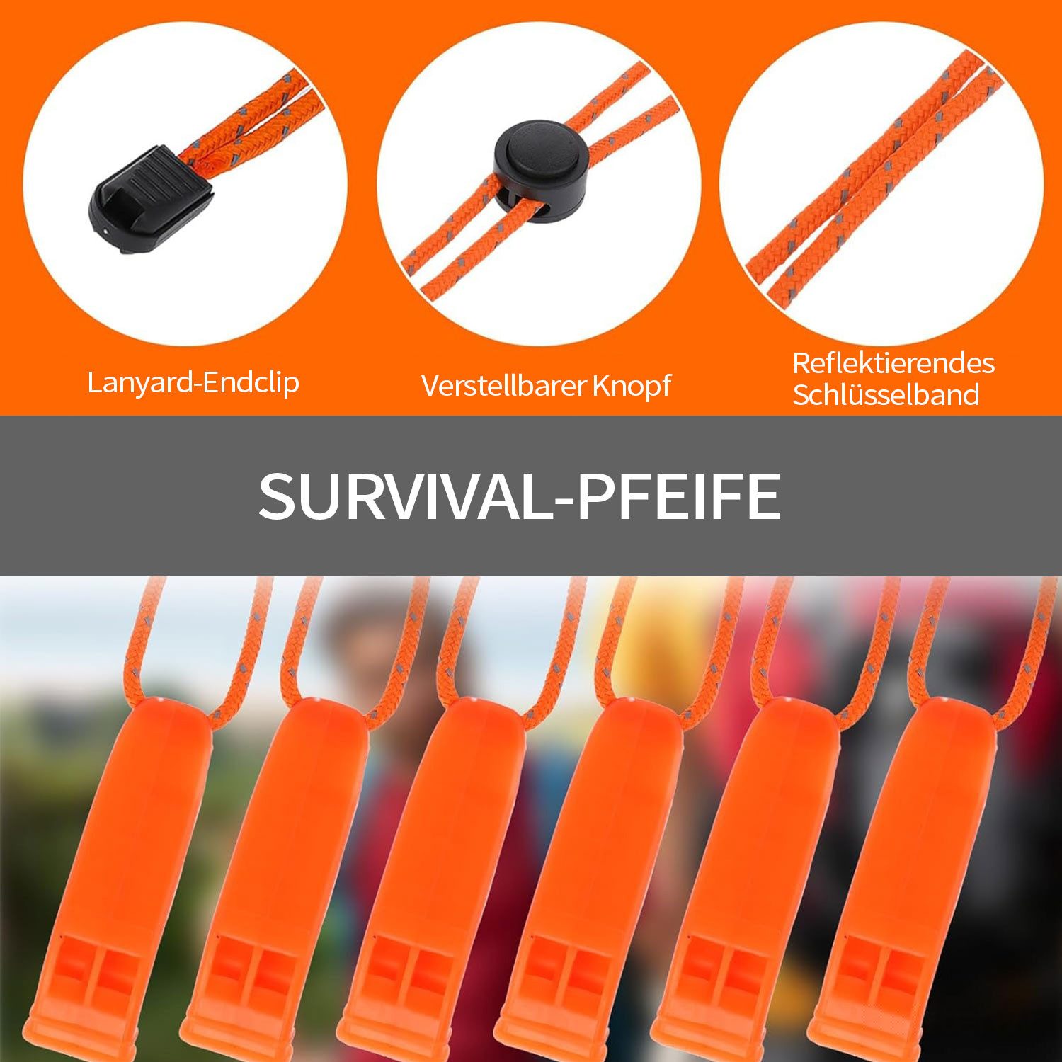 Refttenw Signalpfeife 2-St/ 4-St Trillerpfeife Notfallpfeife 120 dB Laute Sicherheitspfeife, mit Verstellbarem Reflektierendem Schlüsselband