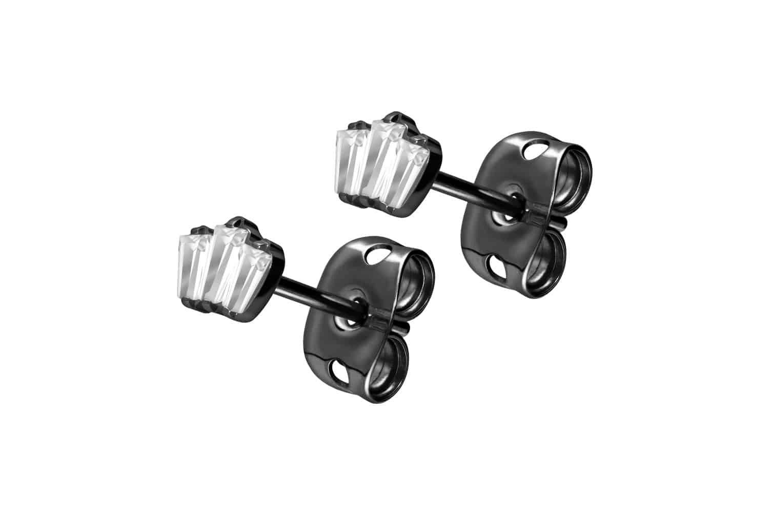 Paar Ohrstecker Titan Ohrstecker 3 EINGEFASSTE KRISTALLRECHTECKE