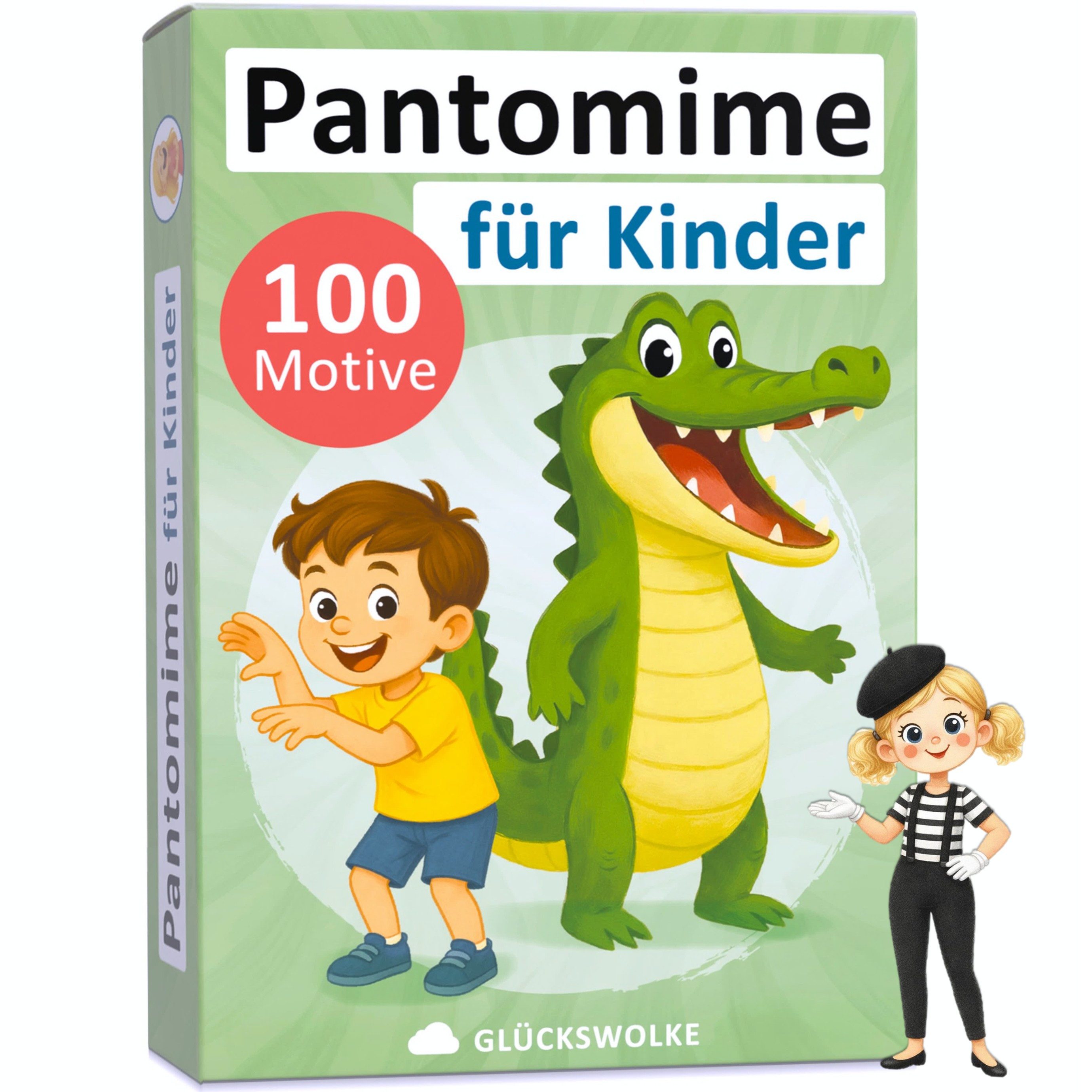 GLÜCKSWOLKE Spiel Pantomime für Kinder, Familienspiel, Kinderspiel, Gesellschaftsspiel, Bewegungsspiel, Mit 100 Spielkarten