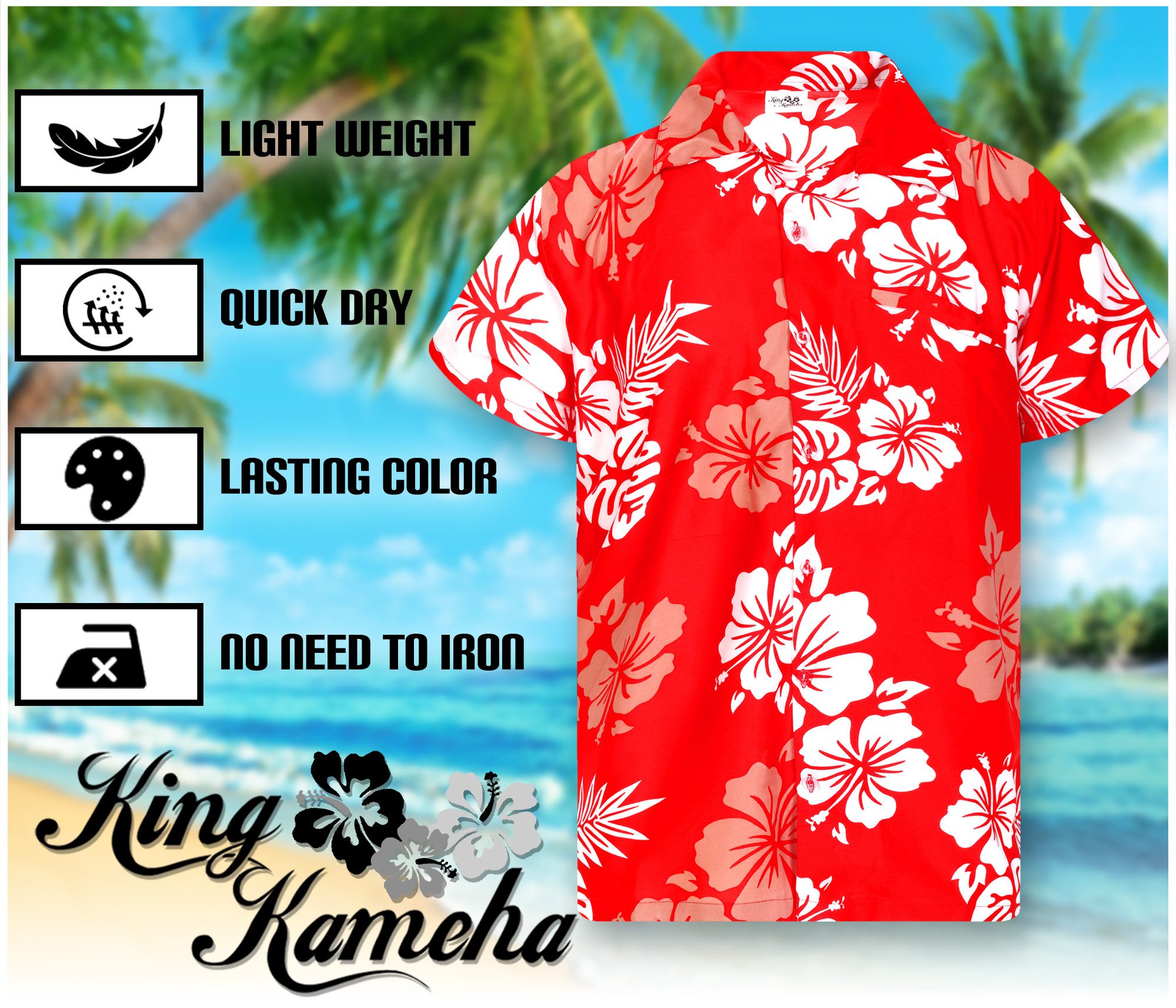 King Kameha Hawaiihemd "Mono Hibiscus" Funky Hawaii-Hemd Herren Kurzarm Front-Tasche Stylish – Bild 5 von 5