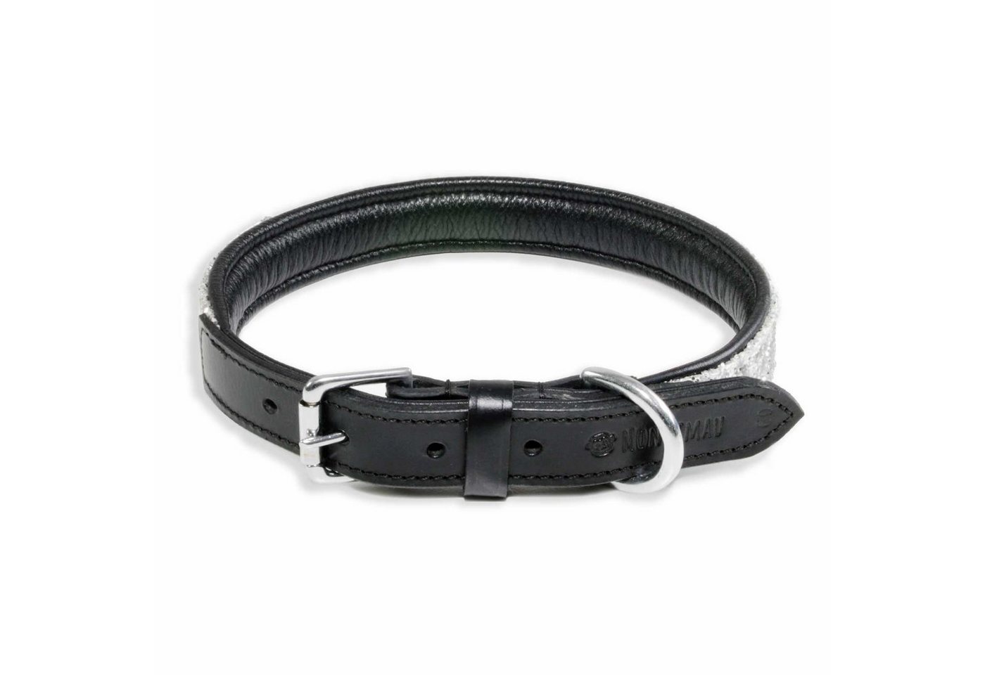 Thumbnail - Monkimau Hunde-Halsband Hundehalsband Leder Halsband Hund schwarz mit weißen Pailletten S-XS, Leder