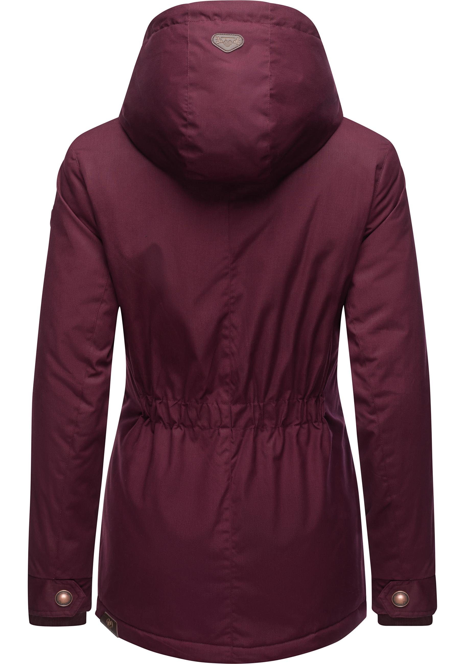 Ragwear Winterjacke Monade Damen Winterparka mit Kapuze und m. Fleece gefüttert