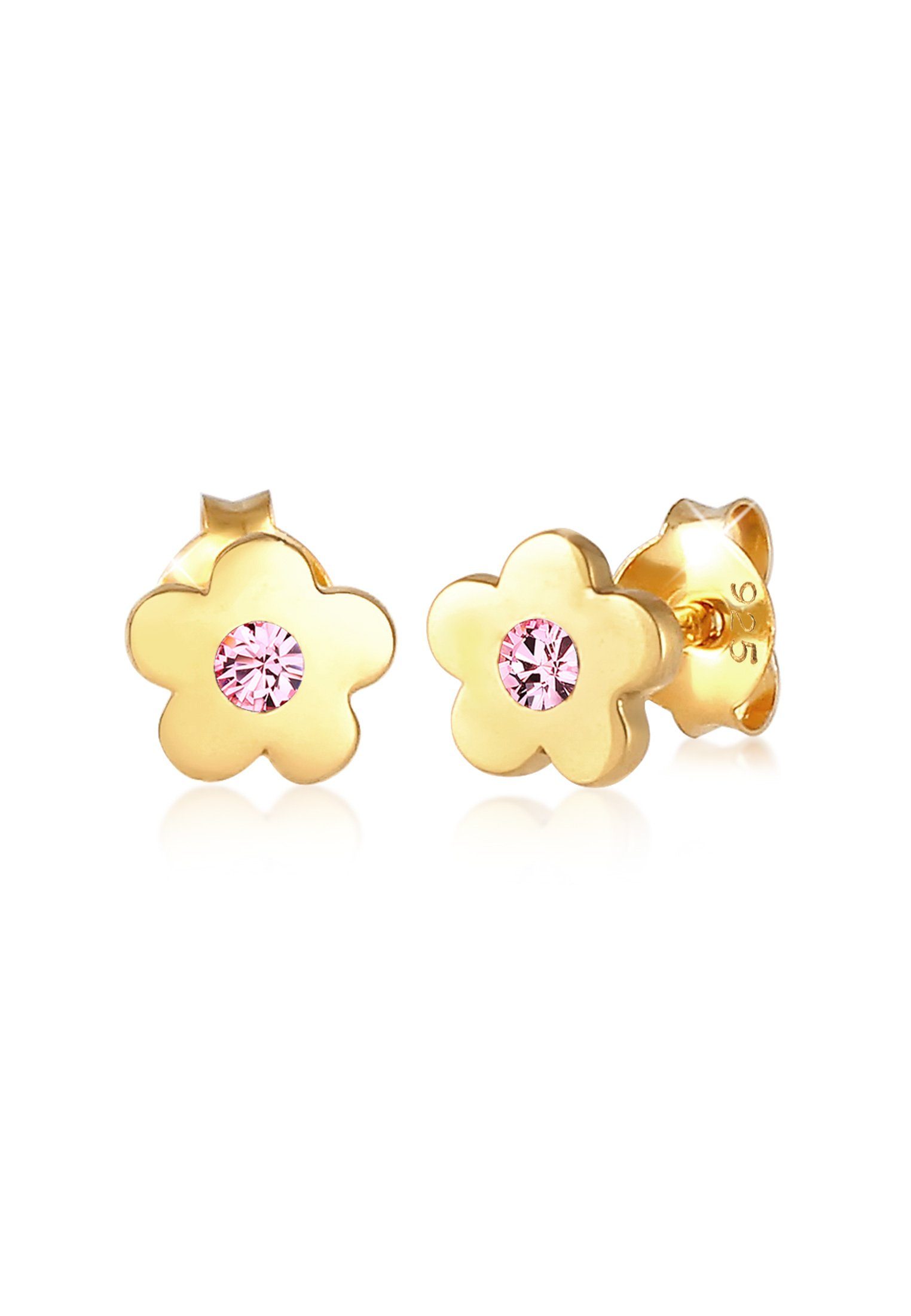Elli Paar Ohrstecker Kinder Blume Rosa 925 Silber, mit Kristallen von Swarovski®, Blume