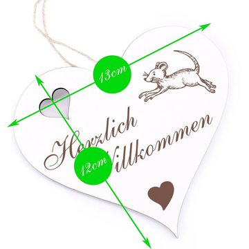 Dekolando Hängedekoration Herzlich Willkommen - springende Maus - 13x12cm
