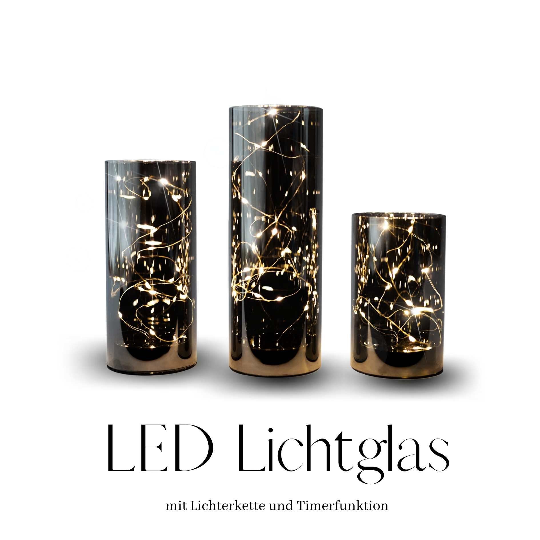 Bada Bing LED Windlicht 3er Set Glas Zylinder mit Led Lichterkette, LED