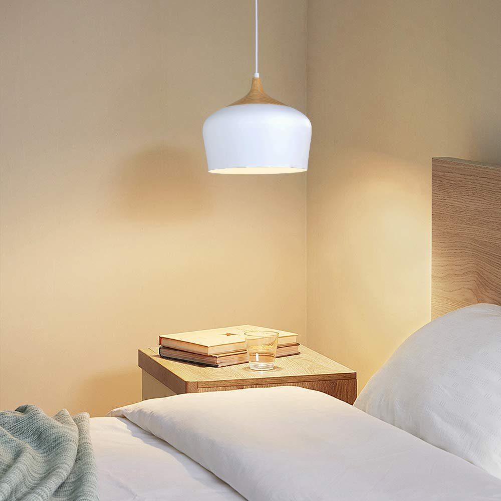 Lampe Pendelleuchte Modern Holzelement Esstisch Skandinavischen Hängelampe Esszimmer mit E27 Hängelampe Höhenverstellbar, Weiß für JDONG Wohnzimmer ohne Leuchtmittel,