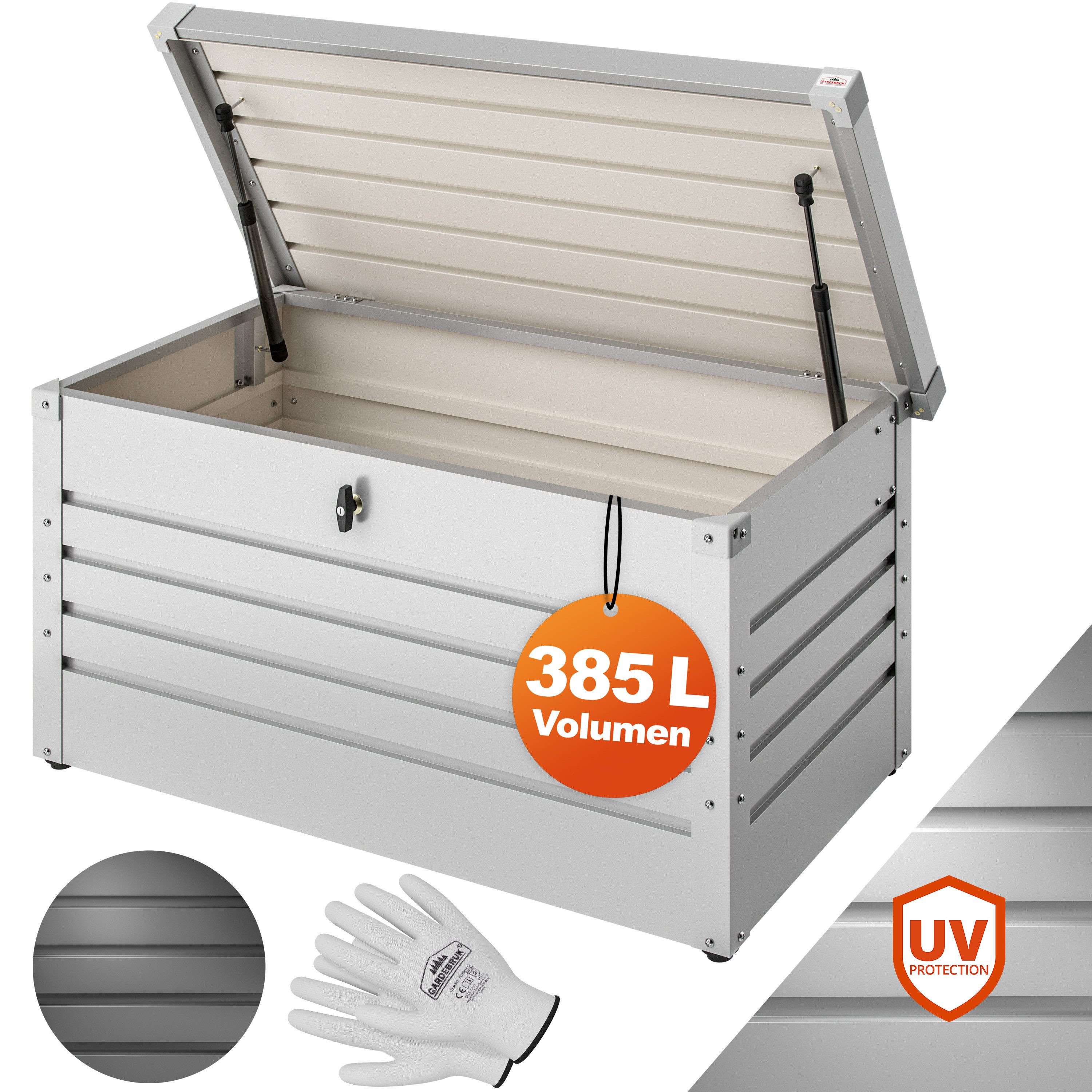 Gardebruk Auflagenbox, Metall Gasdruckfeder Abschließbar Balkon Keller 385L Weiß