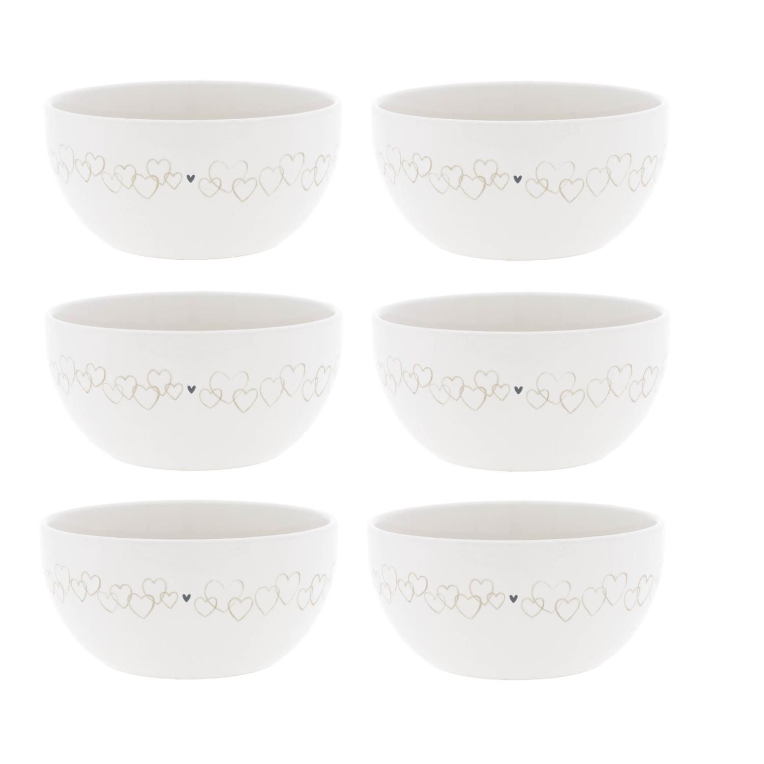 Bastion Collections Müslischale Weiß, Durchmesser 14.5 cm, Keramik, Spülmaschinengeeignet, Weiß, Motiv: Herzen