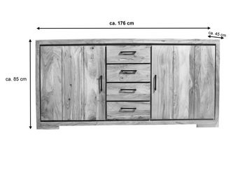 Junado® Sideboard Sarah, massives Akazienholz, mit 2 Türen und 4 Schubladen, Metallgriffe