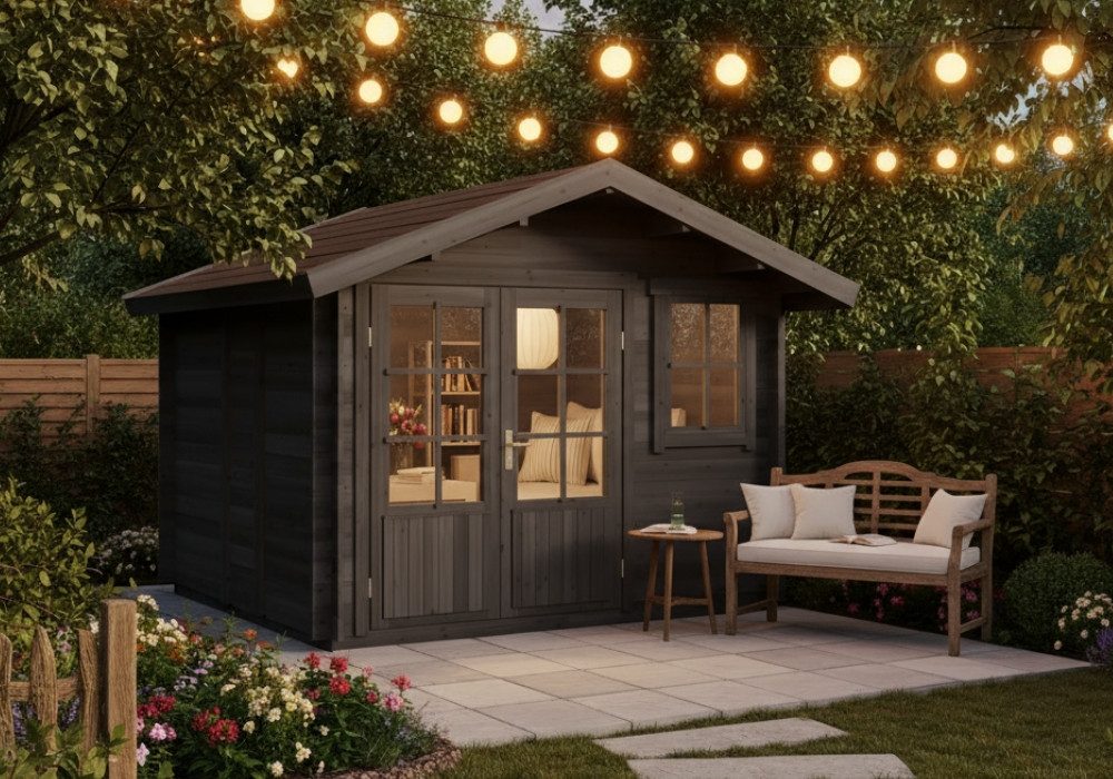 Alpholz Gartenhaus Holz Set - Palermo, BxT: 331x331 cm, (Set), in Imprägniert (Grau) Inkl. Fußboden & Dacheindeckung