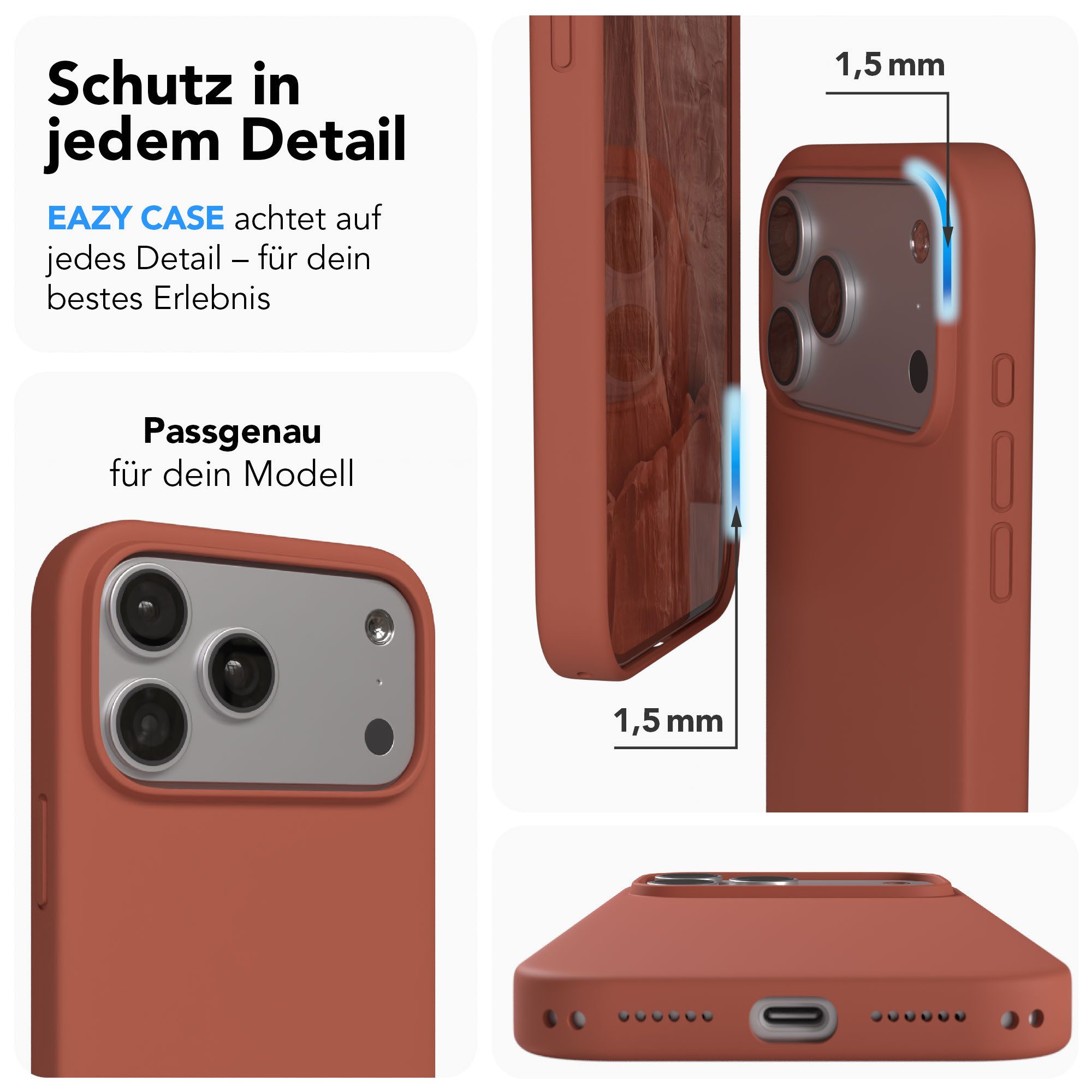 EAZY CASE Handyhülle für Apple iPhone 17 Pro Max Hülle Silikon 6,9 Zoll, Silikonhülle Slimcover mit Displayschutz Hülle Cover Terrakotta