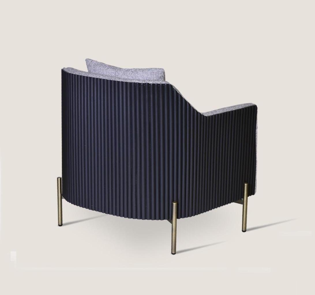 1x Sessel Einsitzer Made Sessel), JVmoebel Grauer Europa Edelstahlfüße Luxus Sessel in Möbel (1-St., Wohnzimmer
