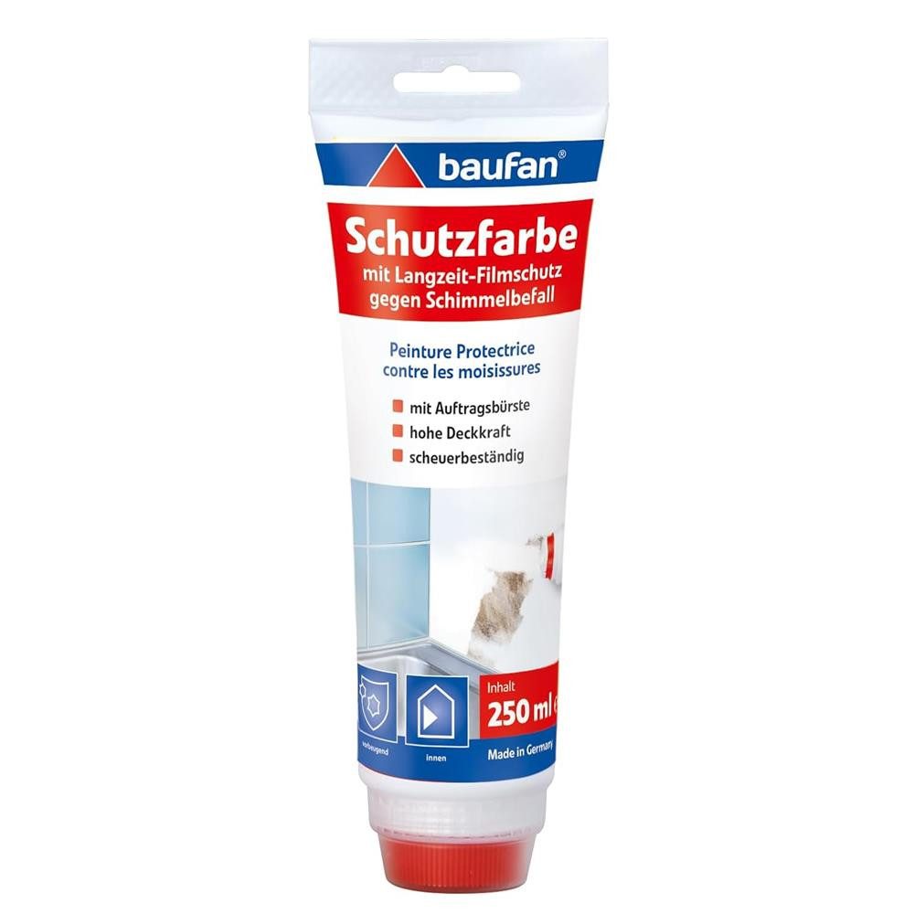 baufan® Wandfarbe Schutzfarbe Tube 250 ml mit Langzeit-Schutzfilm Oberflächen innen