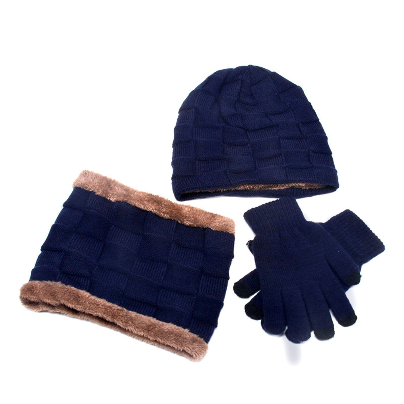 In 4-8 mit für 1 Beanie Warm Bommelmütze Marineblau (3 Mütze Set, Strickmütze, Kinder Weiches Kinder Winter Rutaqian Warme Kinder Futter Wintermütze Jahre) Handschuhe,Kinder Schal Winter