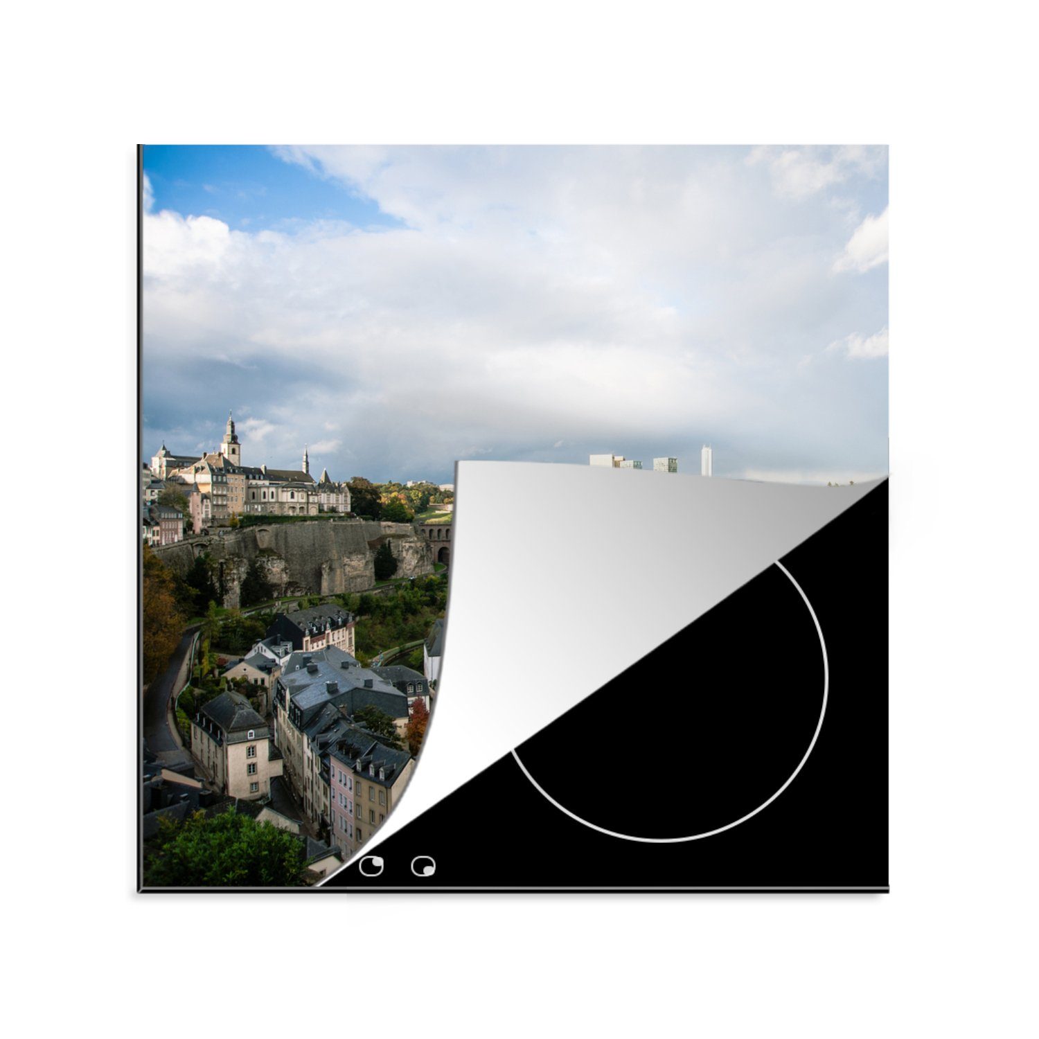 MuchoWow Herdblende-/Abdeckplatte Luxemburg - Bäume - Haus, Vinyl, (1 tlg), 78x78 cm, Ceranfeldabdeckung, Arbeitsplatte für küche