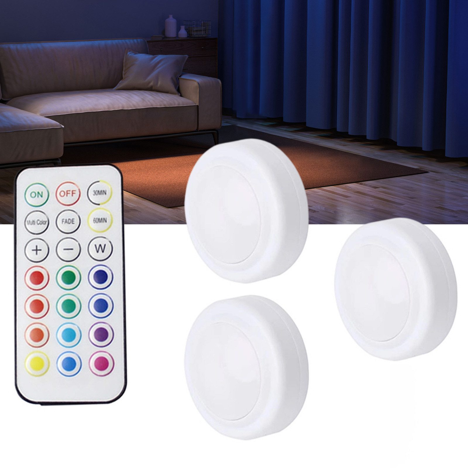 REDOM LED Nachtlicht LED Farbwechsellicht Stimmungslicht Touch Licht mit Timer, 3 Lichter mit 1 Fernbedienung, LED fest integriert, bunte RGB Farbwechselbeleuchtung 13 Farben Dimmbar, Touch-Schalter Treppenlicht mit Fernbedienung