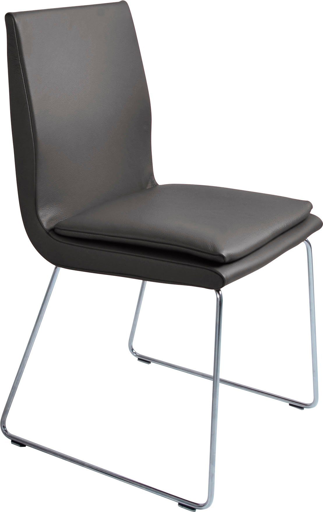 K+W Komfort & Wohnen Esszimmerstuhl Creso, mit Sitzkissen und Rundrohrkufe in Edelstahloptik gebürstet schoko | Stühle
