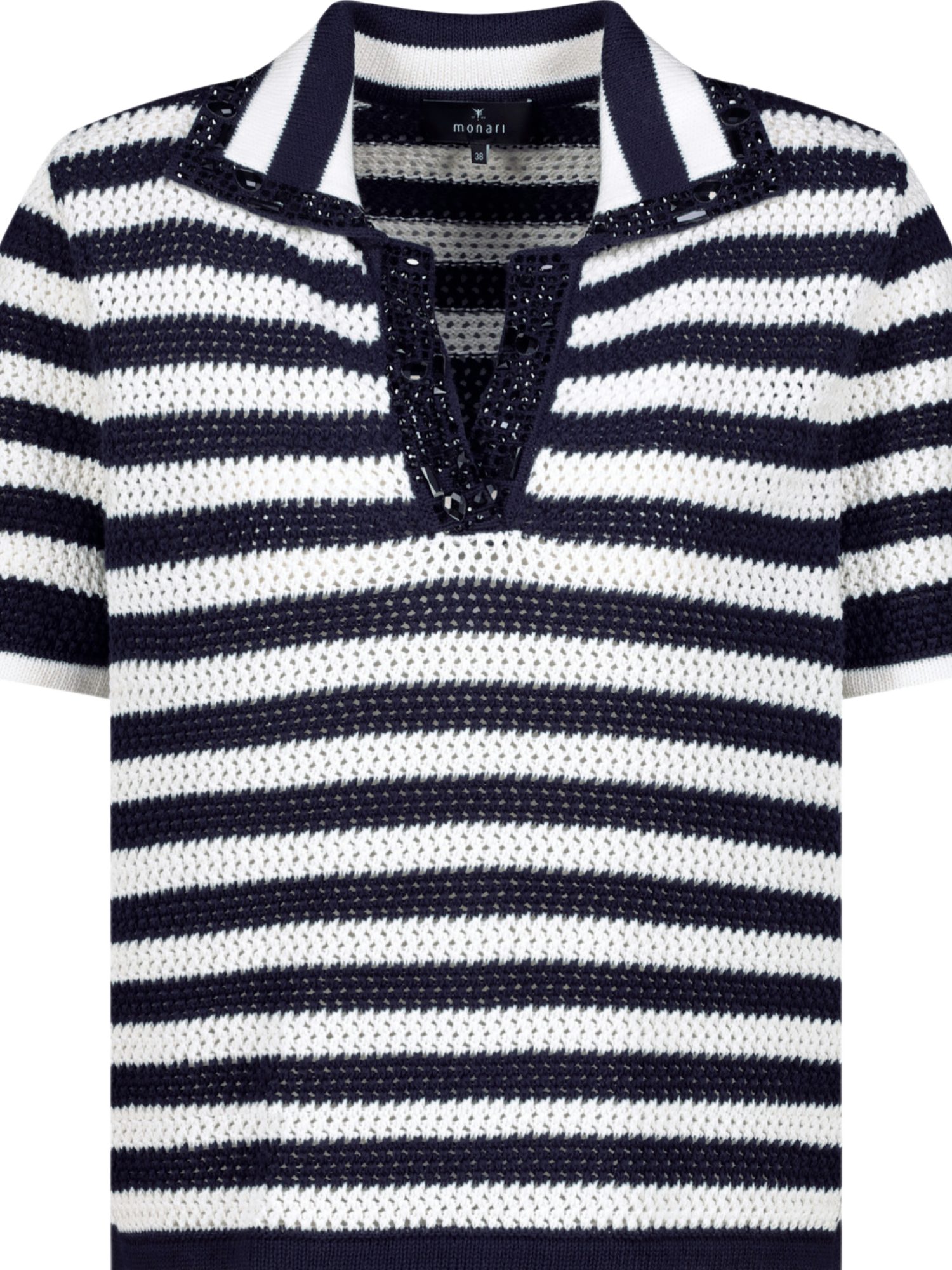 Monari Kurzarmpullover blau,Casual,Baumwolle,Gestreift,V-Ausschnitt,Kurz,Regular Fit