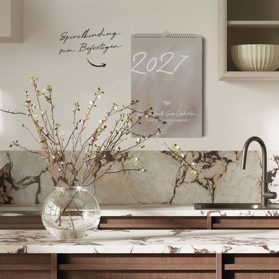 NORDEULE Familienkalender A3 Beige, Wandkalender 2027 mit 5 Spalten, ideal für die ganze Familie, Paare, Geburtstage und als Geschenk – Bild 4 von 5