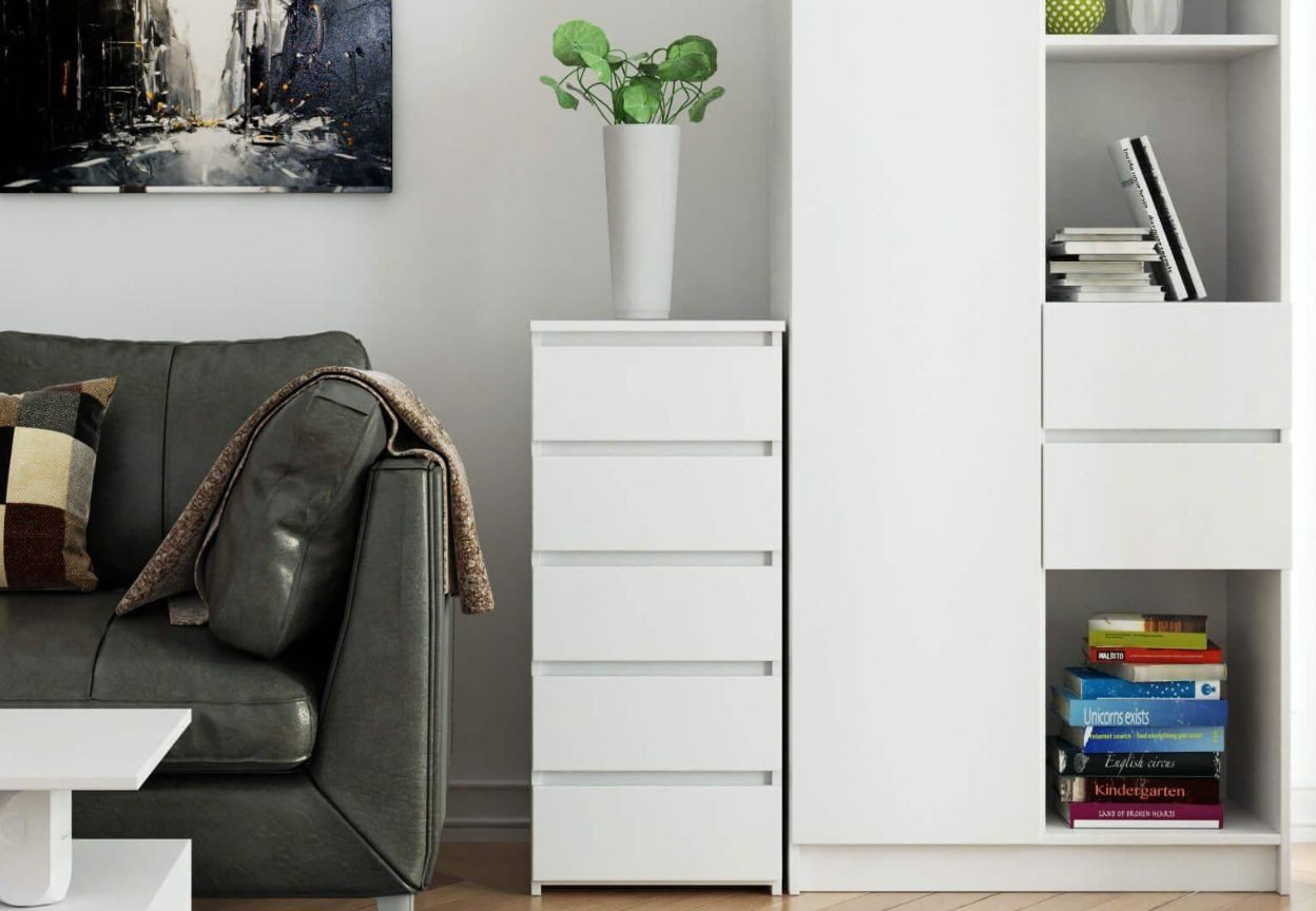 Home Collective Kommode 40 cm breit Holz Highboard Sideboard für Flur Schlafzimmer Wohnzimmer (Mehrzweckschrank Schrank schmal Kommode Schlafzimmer mit Schubladen), Kinderzimmer Organizer, 92 cm hoch mit 5 Schubladen weiß