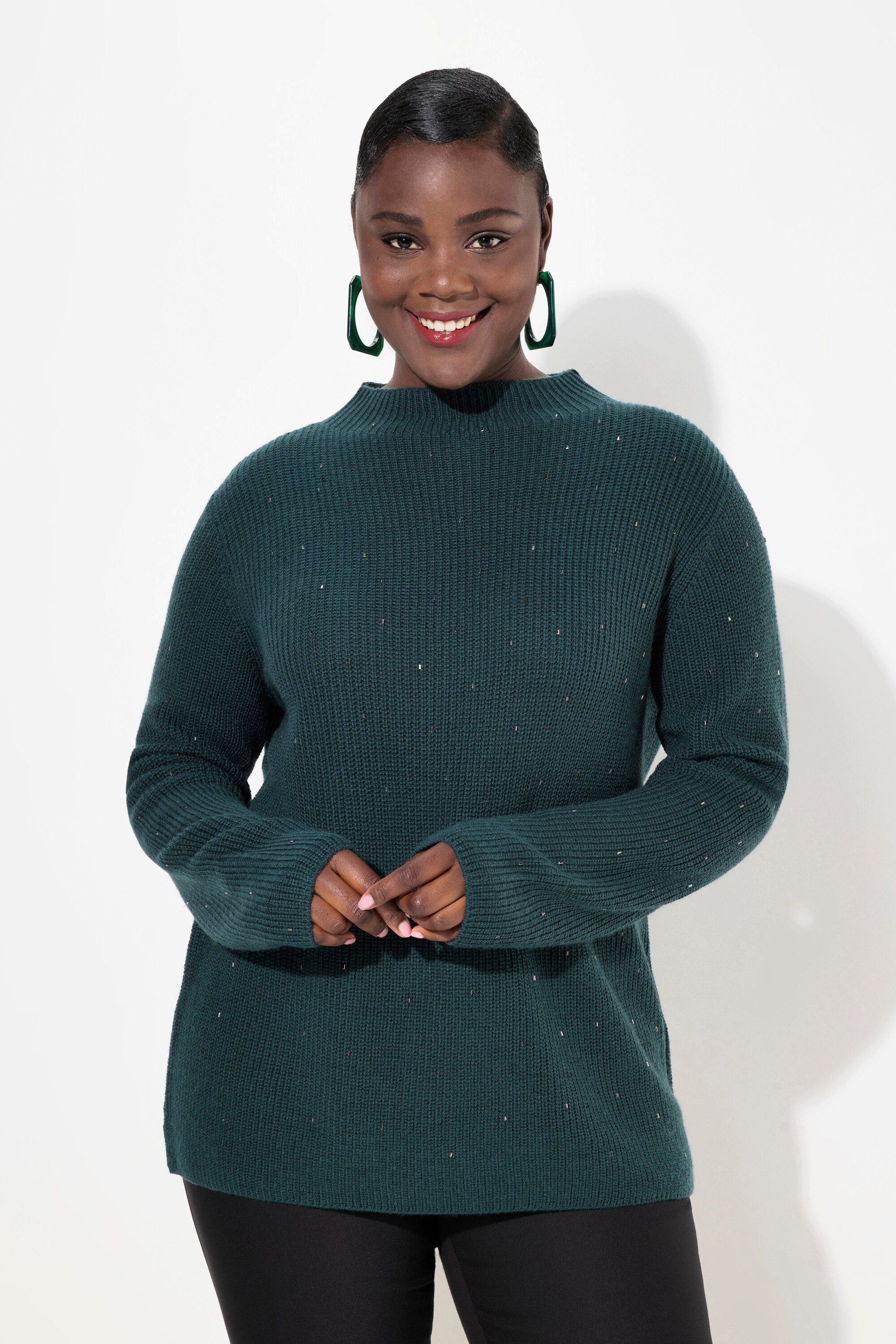 Strickpullover Pullover Wollmix Ziersteine Stehkragen Langarm