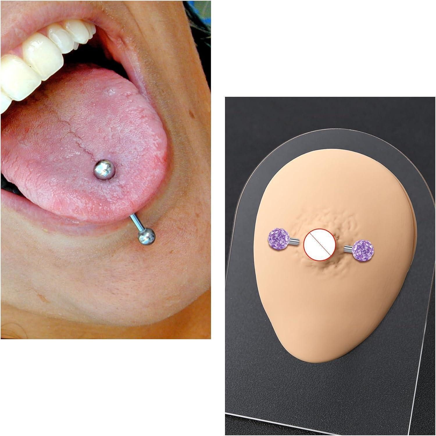 Briana Williams Brustwarzenpiercing Zungen- und Brustwarzenpiercing Set Chirurgenstahl Silber