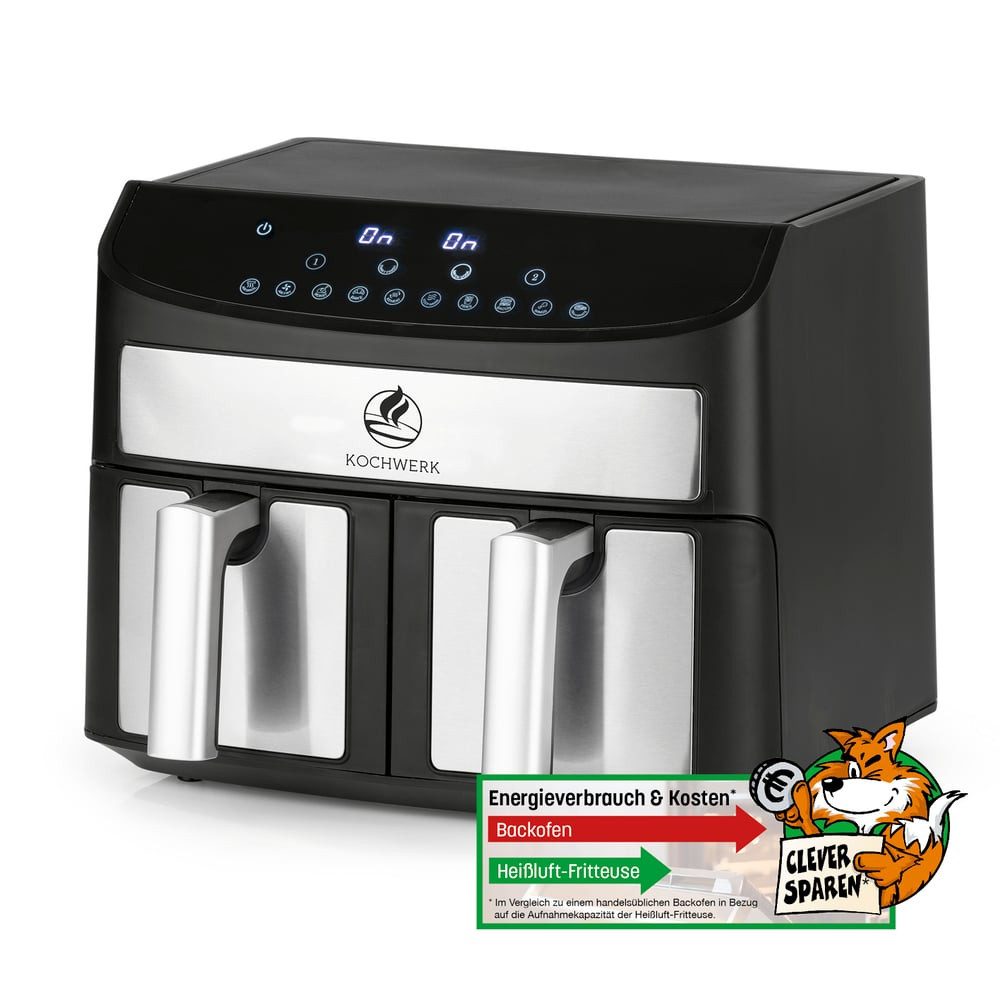 KOCHWERK Heißluftfritteuse Doppelkorb Zweikammern 2x 3,5L, 2400 W