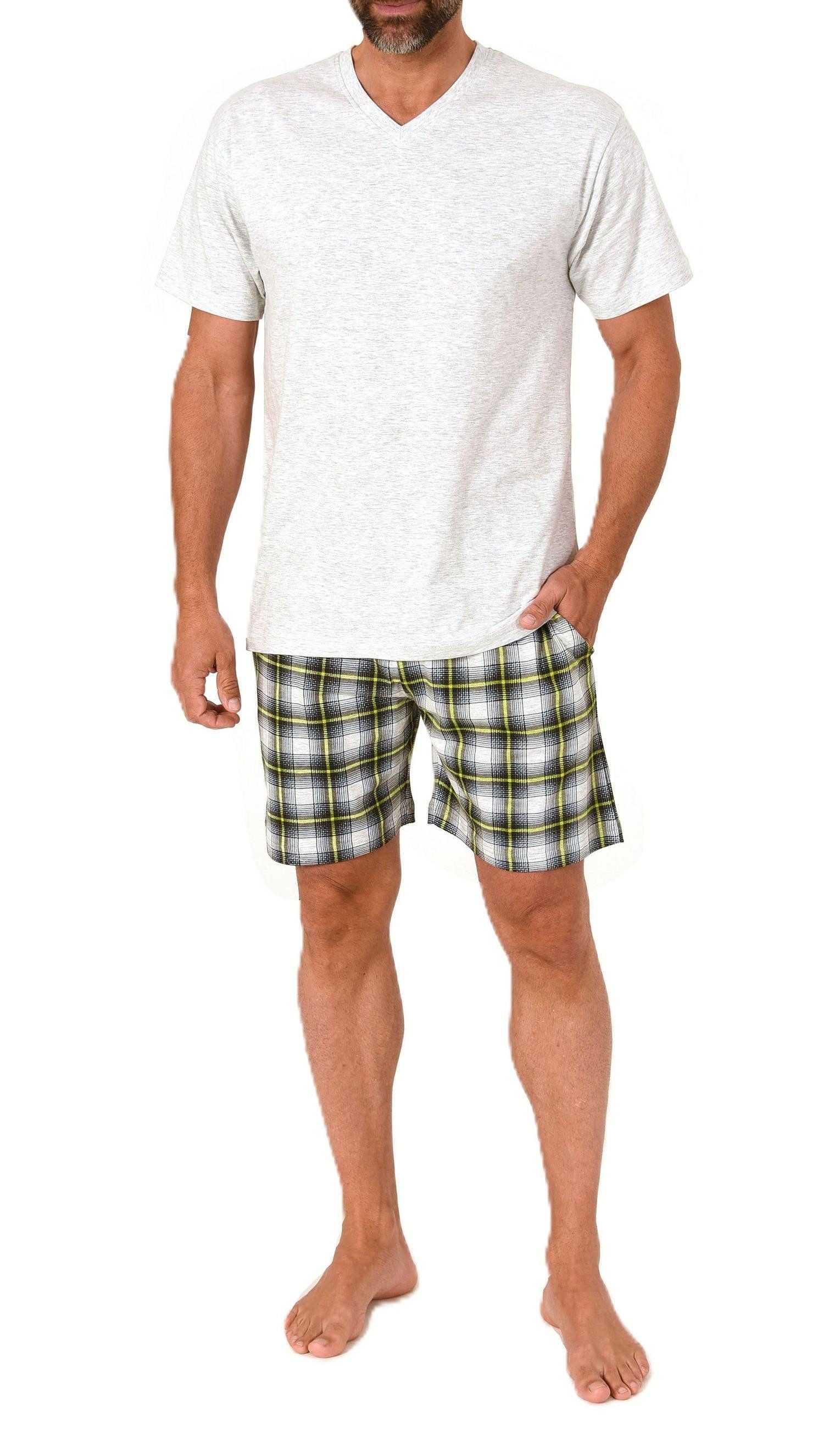 Normann Pyjama Normann Herren kurzarm Schlafanzug Shorty mit karierter Hose