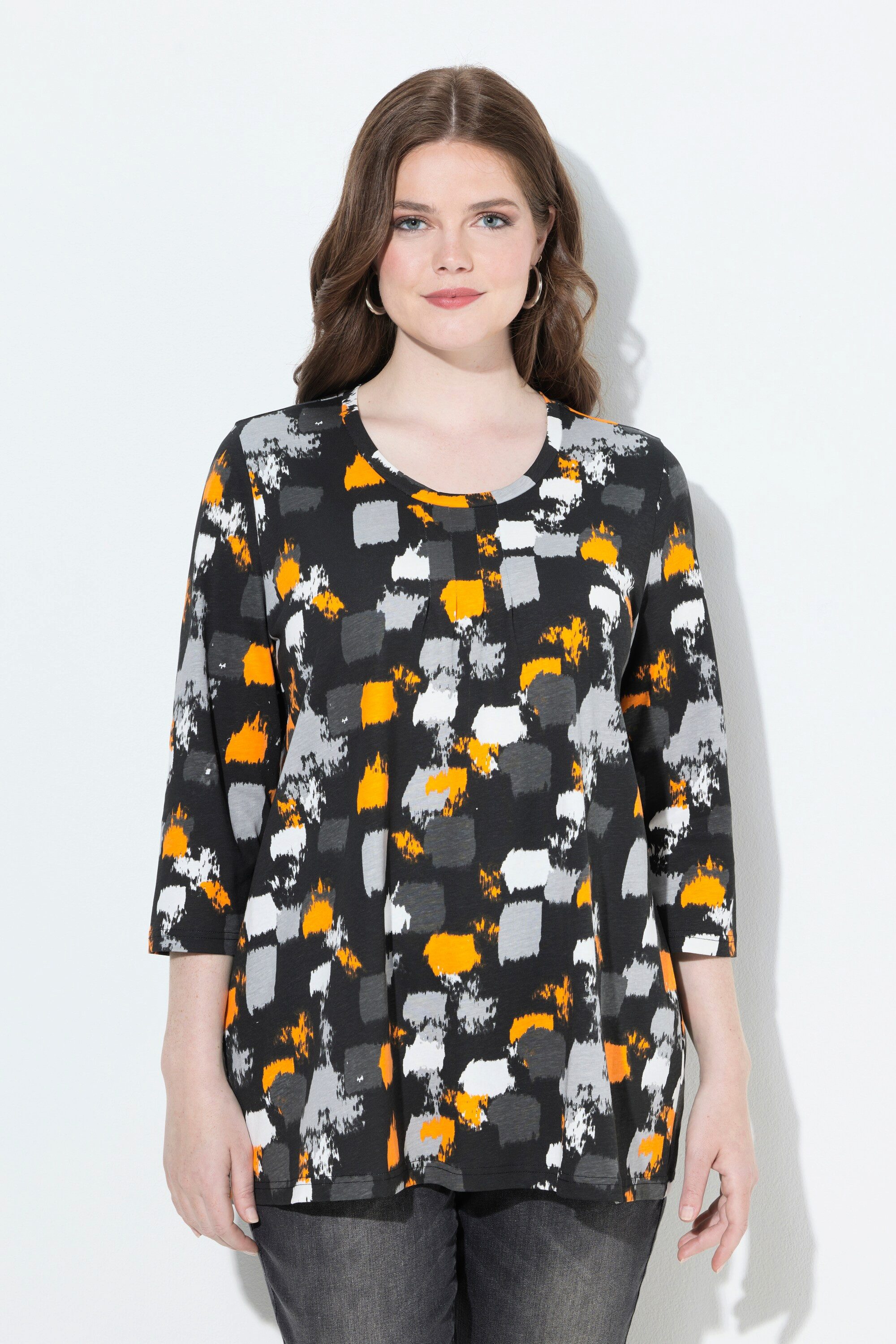 Ulla Popken T-Shirt Shirt grafischer Druck A-Linie Rundhals 3/4-Arm günstig online kaufen