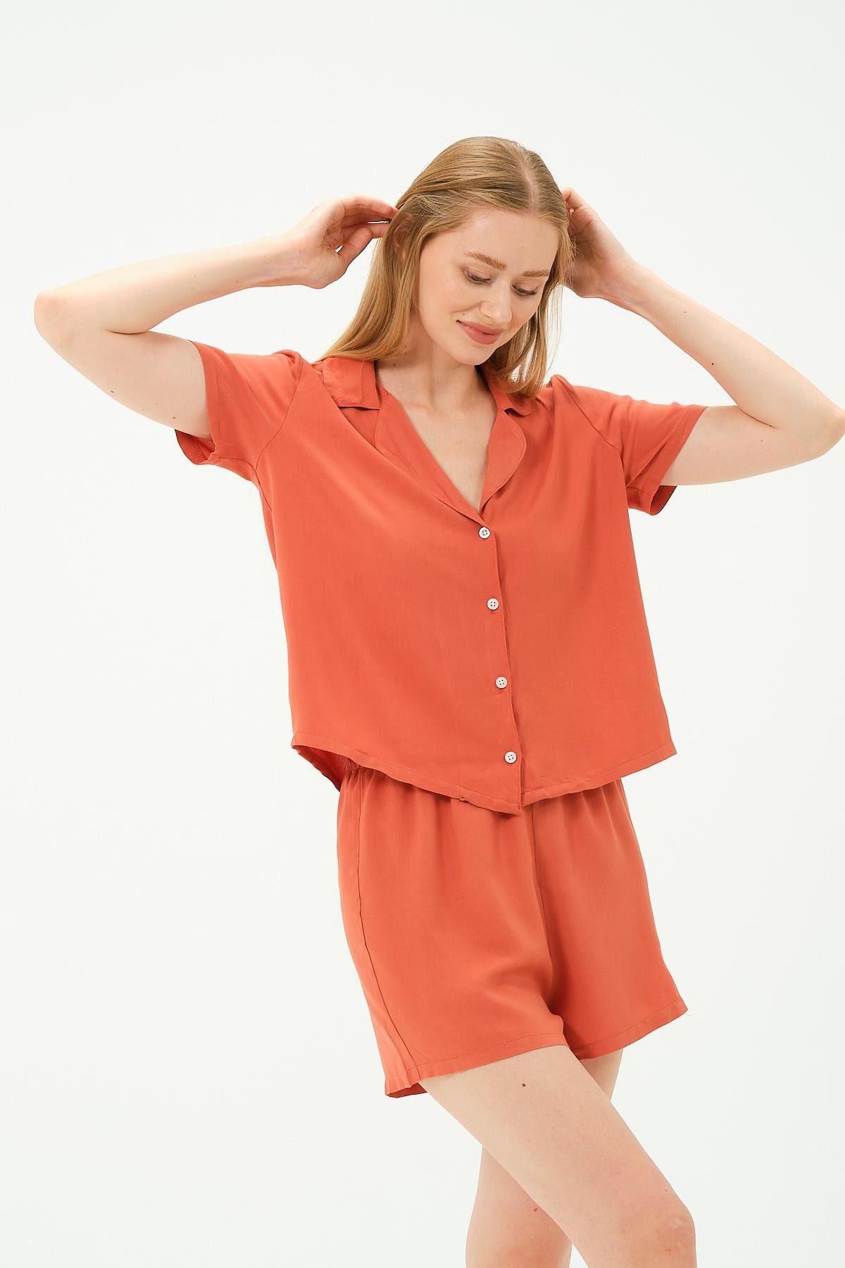 C&CITY Pyjama Viskon Hemd Shorts Set