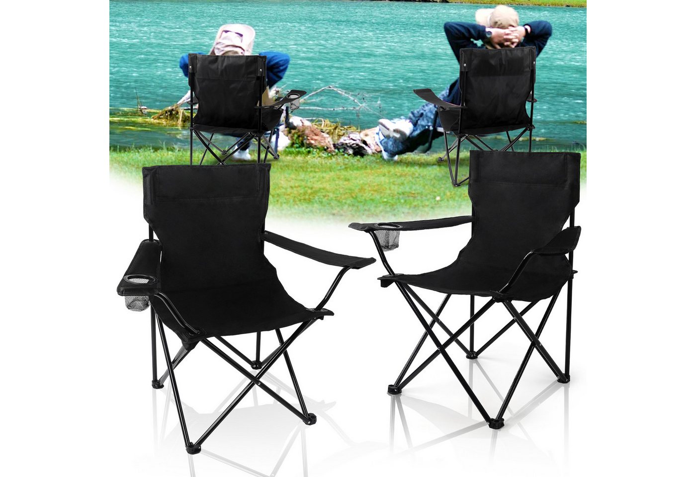 CALIYO Klappstuhl Campingstuhl Anglerstuhl mit Getränkehalter & Tragetasche (2 St), Bis 120kg Robust und Zuverlässig klappstuhl für Outdoor, Balkon