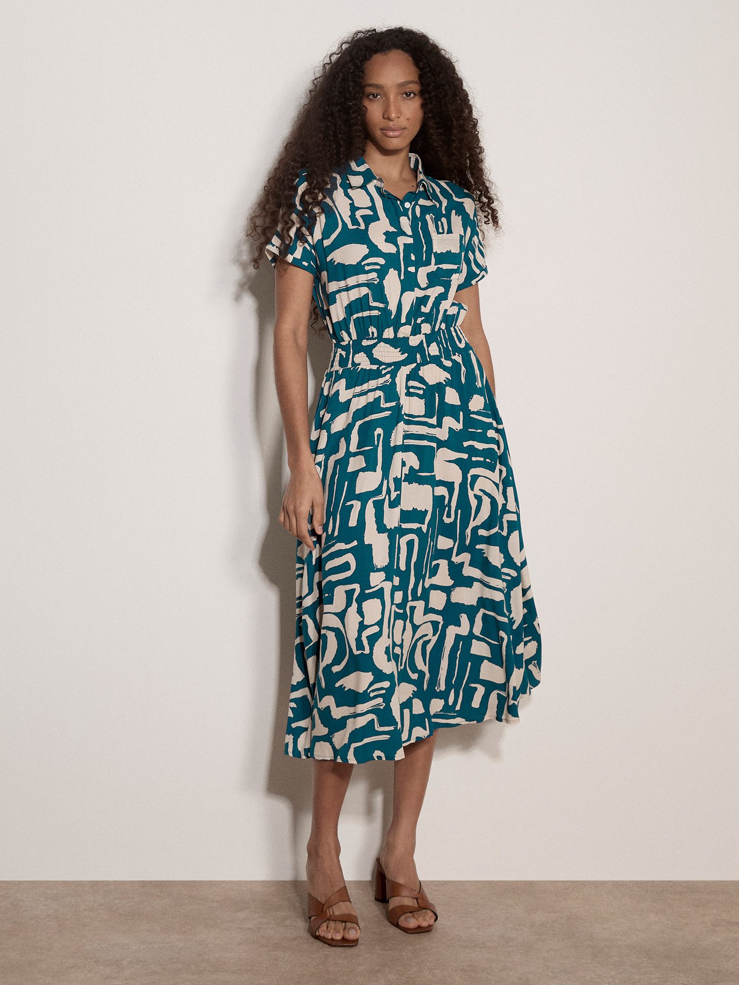 Apricot Midikleid Geo-Midikleid im griechischem Muster