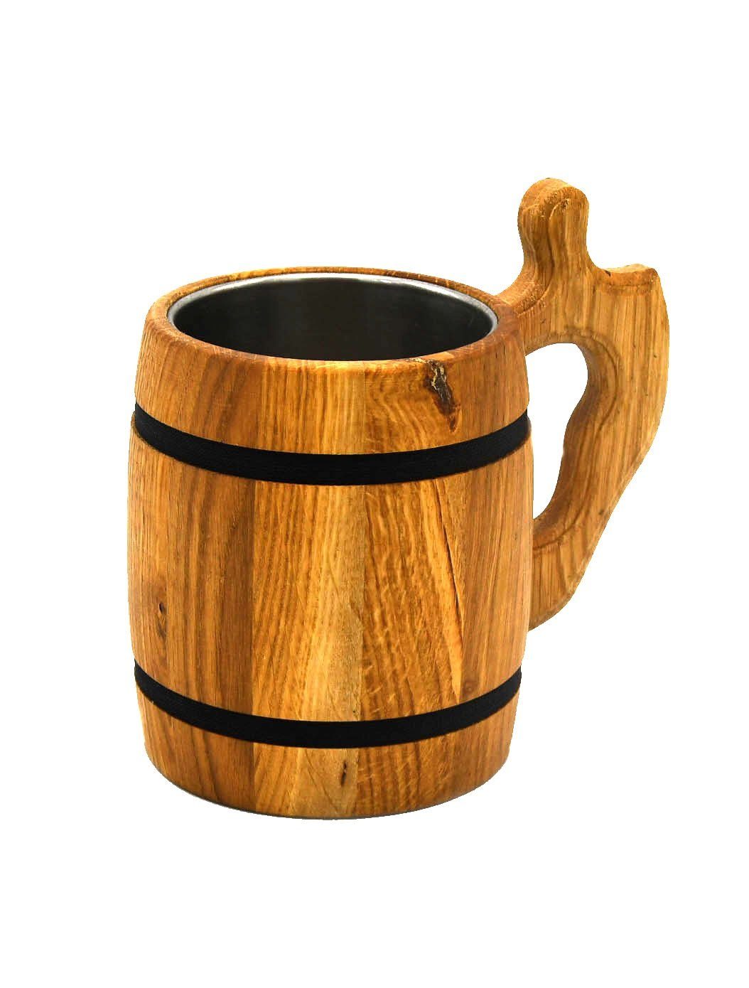Bierkrug Holzkrug Bier Krug Holz Eiche Bierglas ca. 0,5L Edelstahleinsatz