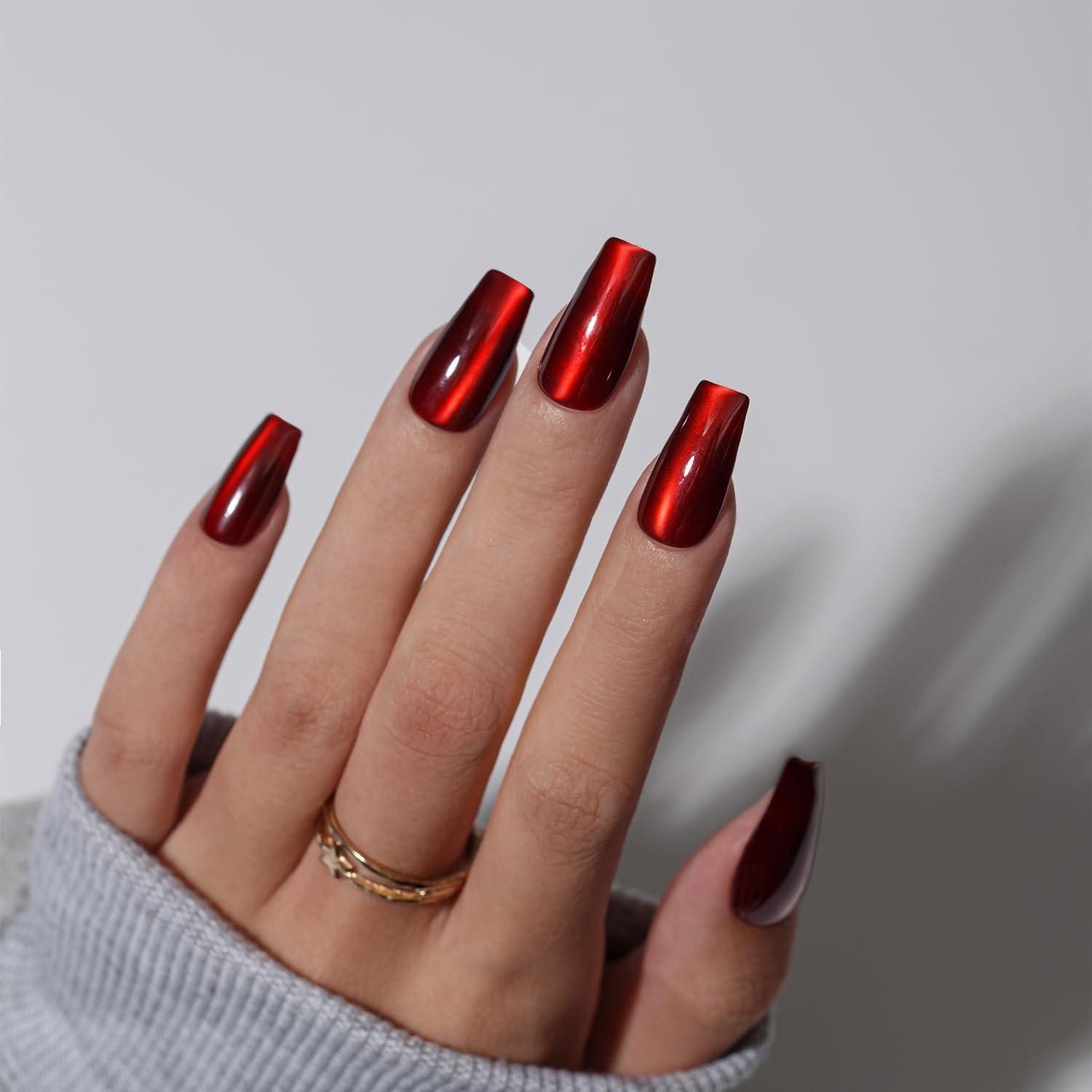 LuxusKollektion Kunstfingernägel Künstliche Nägel Lange Sarg Cat Eye Glitzer Rot Burgunderrot-Cateye