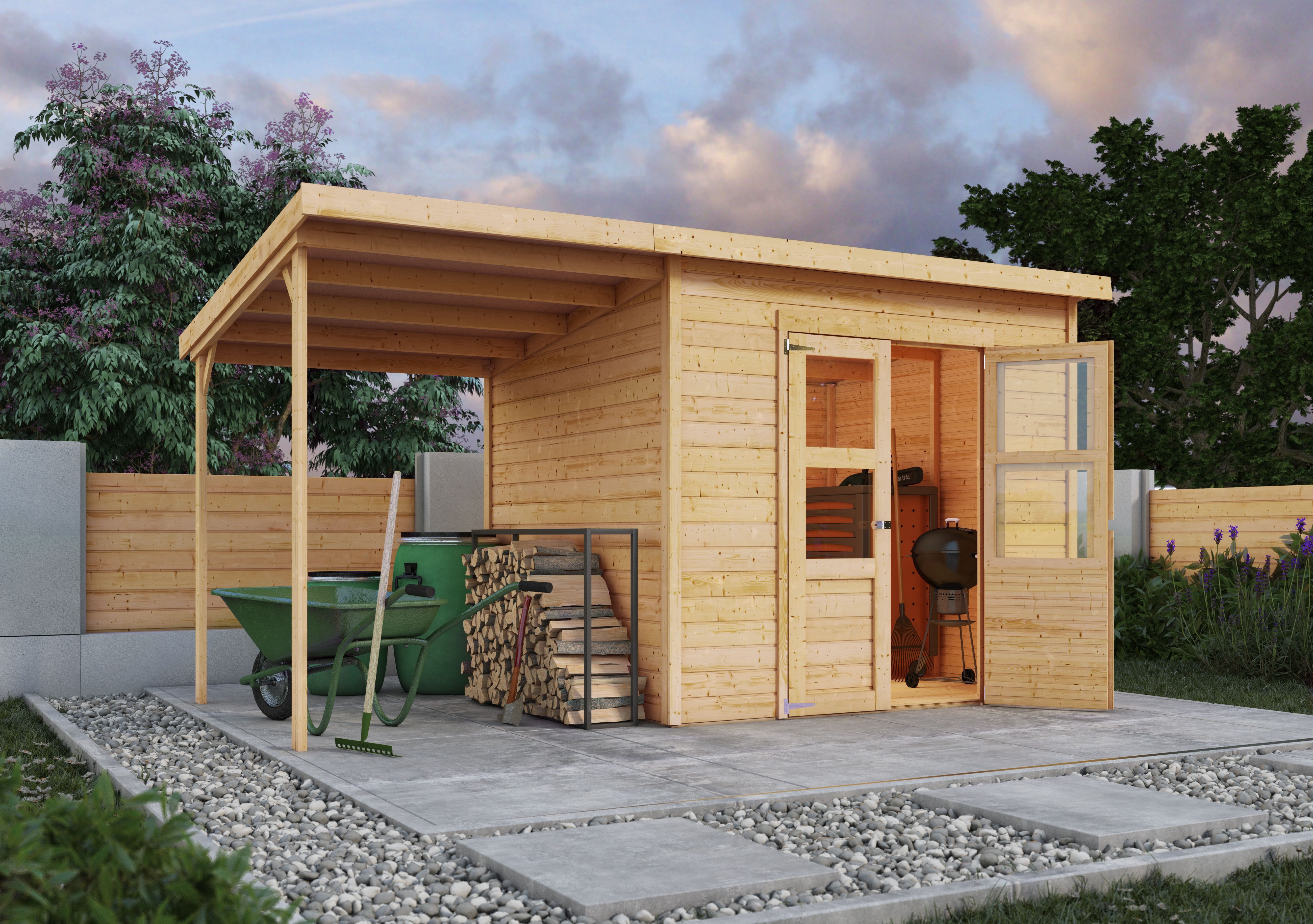 KONIFERA Gartenhaus Amrum 4, BxT: 390x236 cm, (Set), inkl. Anbaudach