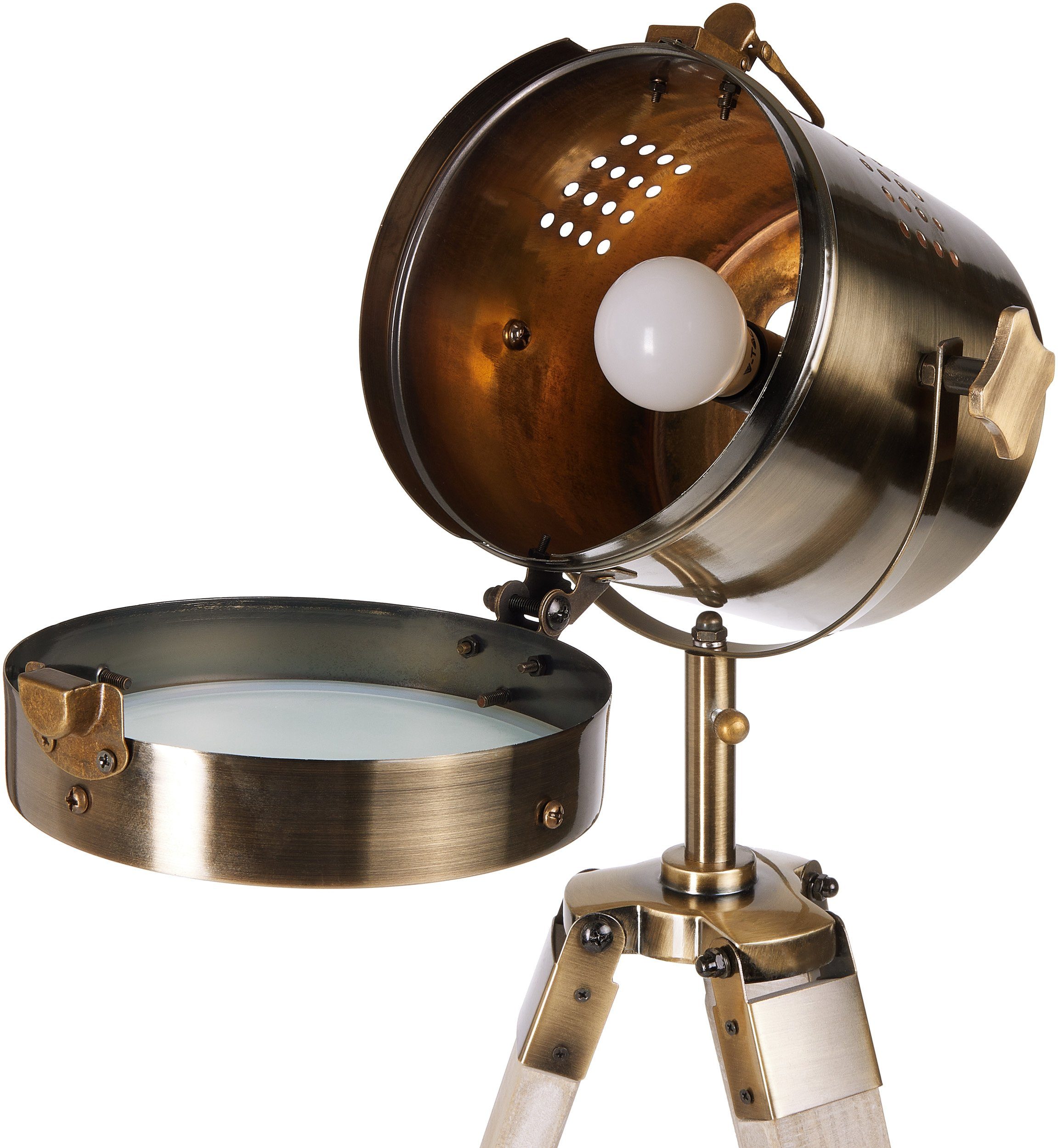 Scheinwerfer Ohne Industrial Optik Design Stehlampe Messing Leuchtmittel, Lampe, BRUBAKER Vintage