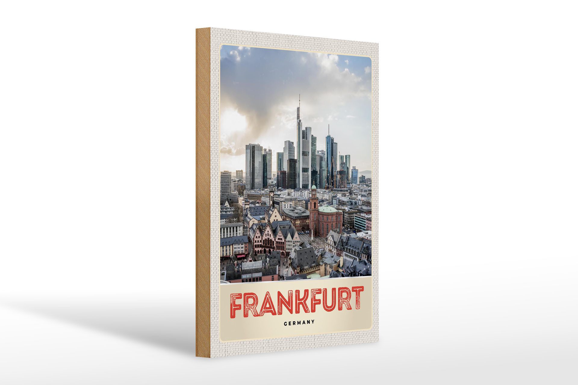 Holzbild Reise 20x30cm Frankfurt Stadt Hochhäuser Altstadt