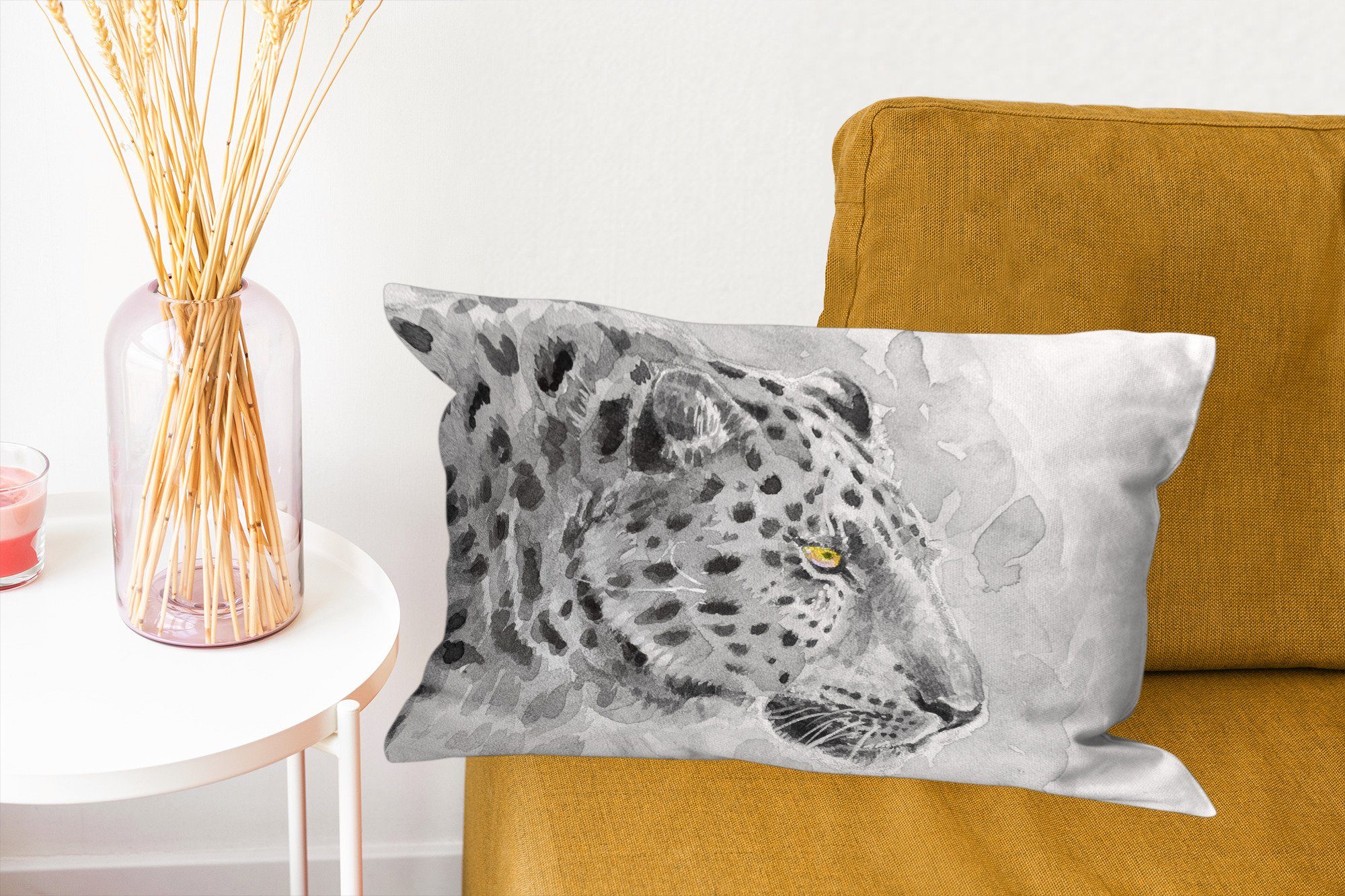 Dekokissen - Profil, - Füllung, Wohzimmer - Schwarz Dekoration, Dekokissen Zierkissen, mit Leopard Schlafzimmer MuchoWow Weiß
